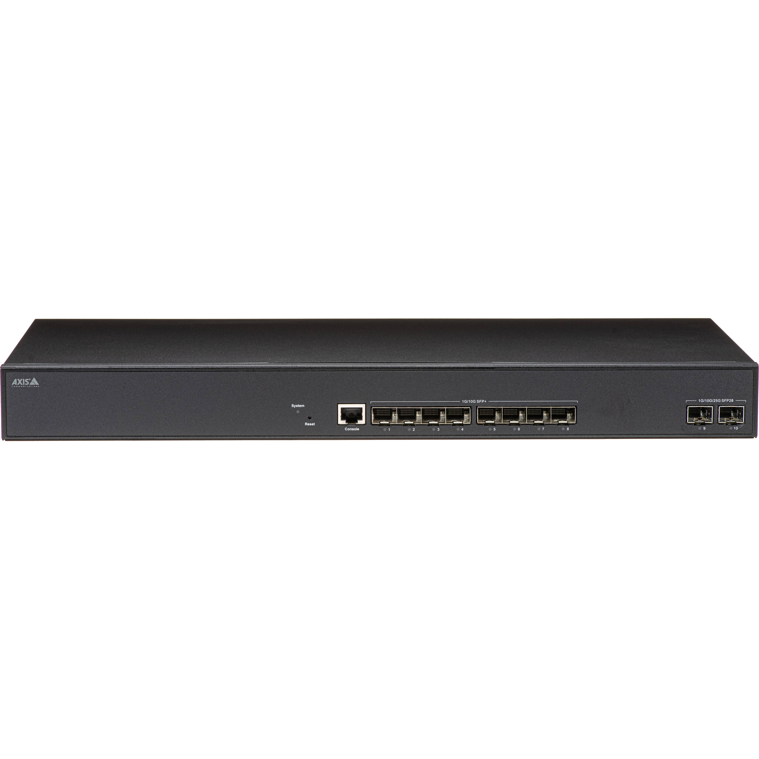 Switch at aggregation level, instead of access (edge) level. Fiber switch, no PoE with 8 SFP ports (SFP+ and SFP28). Long distance installations enabler. — view 2