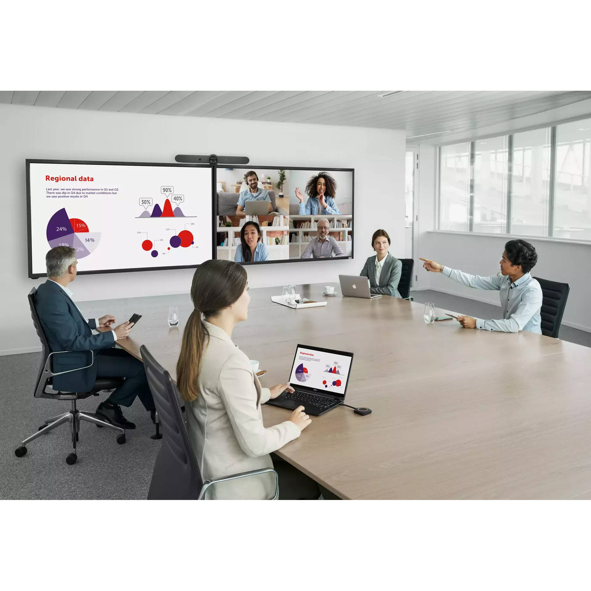 Barco ClickShare base with two buttons for dual-screen conference room sharing — view 4