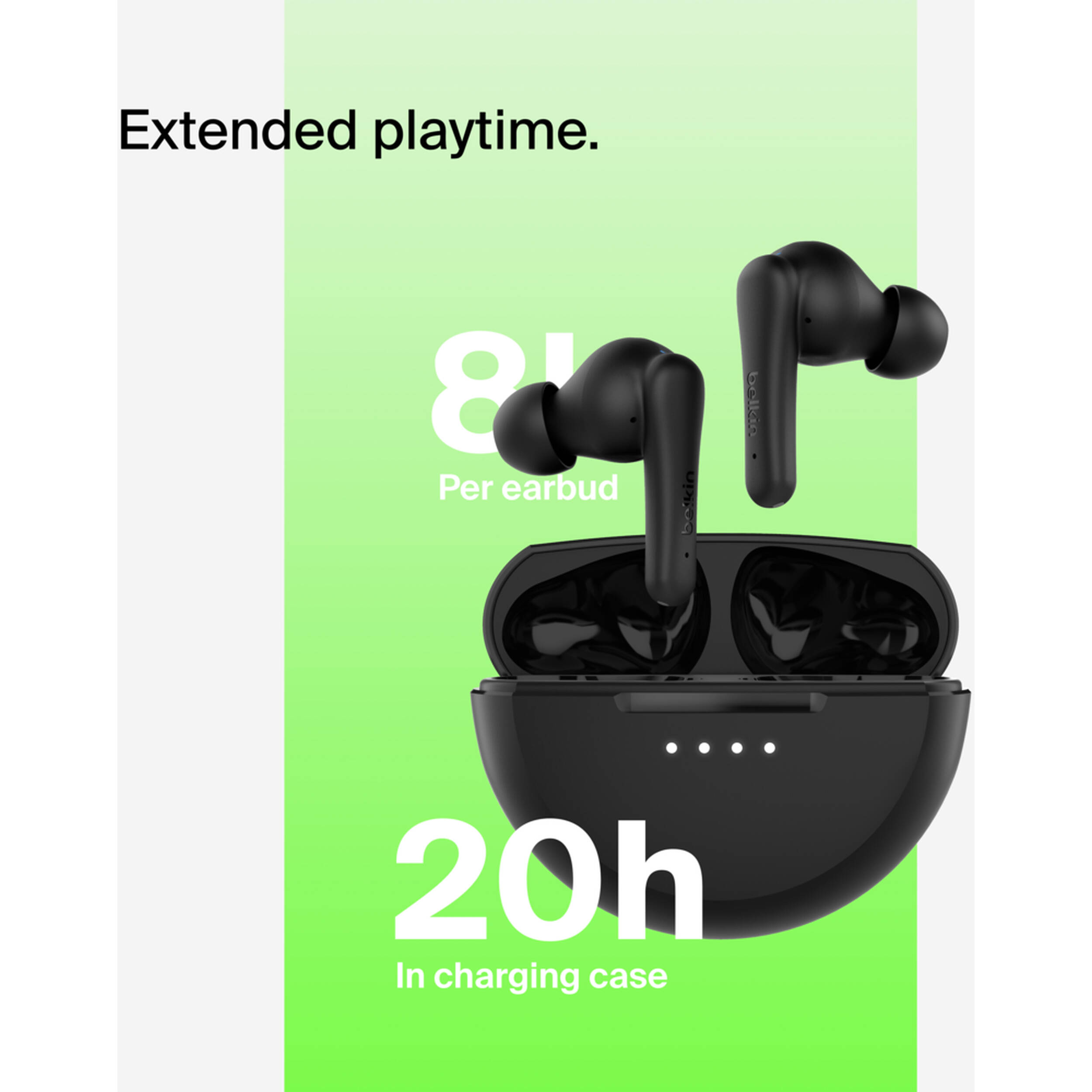 Belkin SoundForm Rhythm black true wireless stem earbuds — view 11