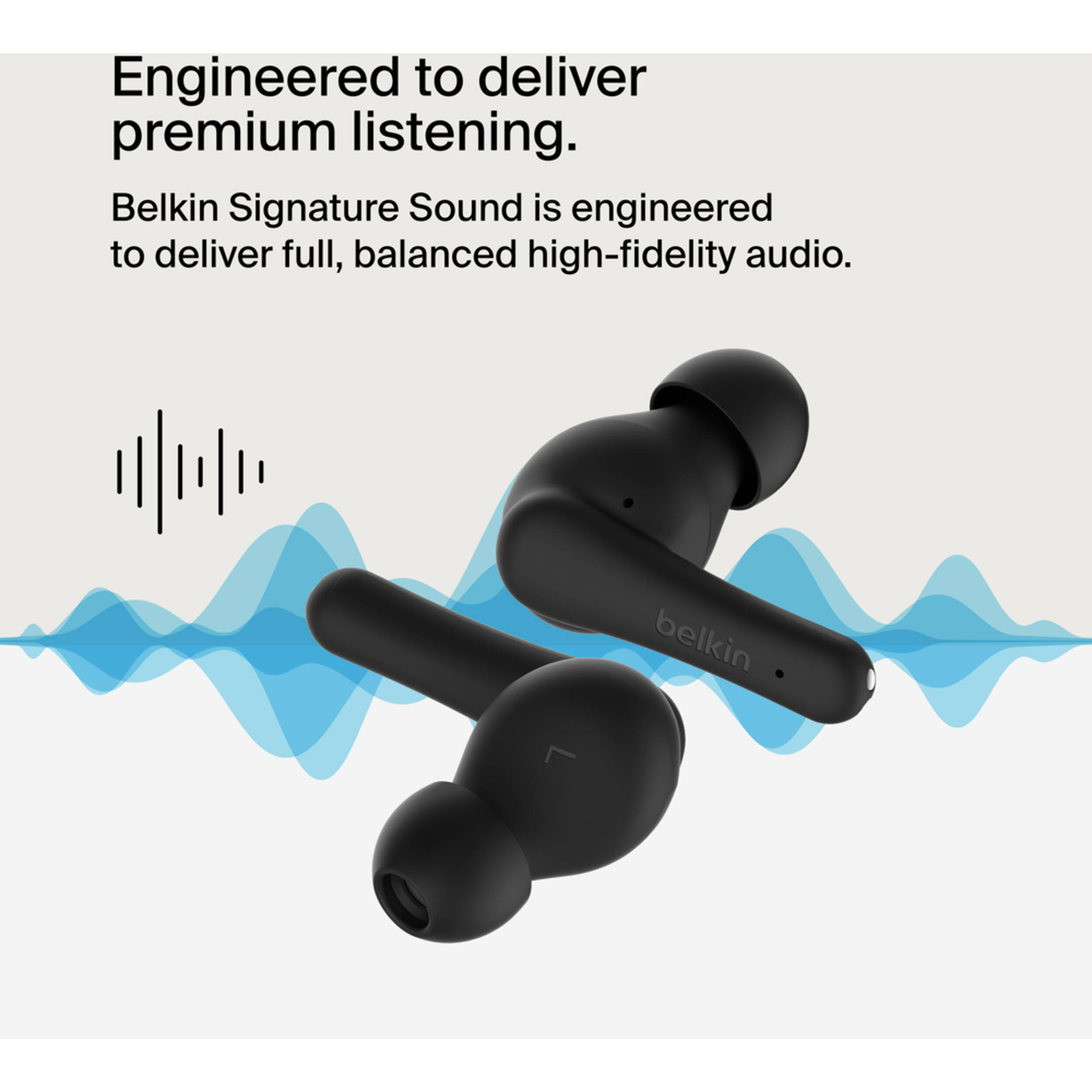 Belkin SoundForm Rhythm black true wireless stem earbuds — view 9