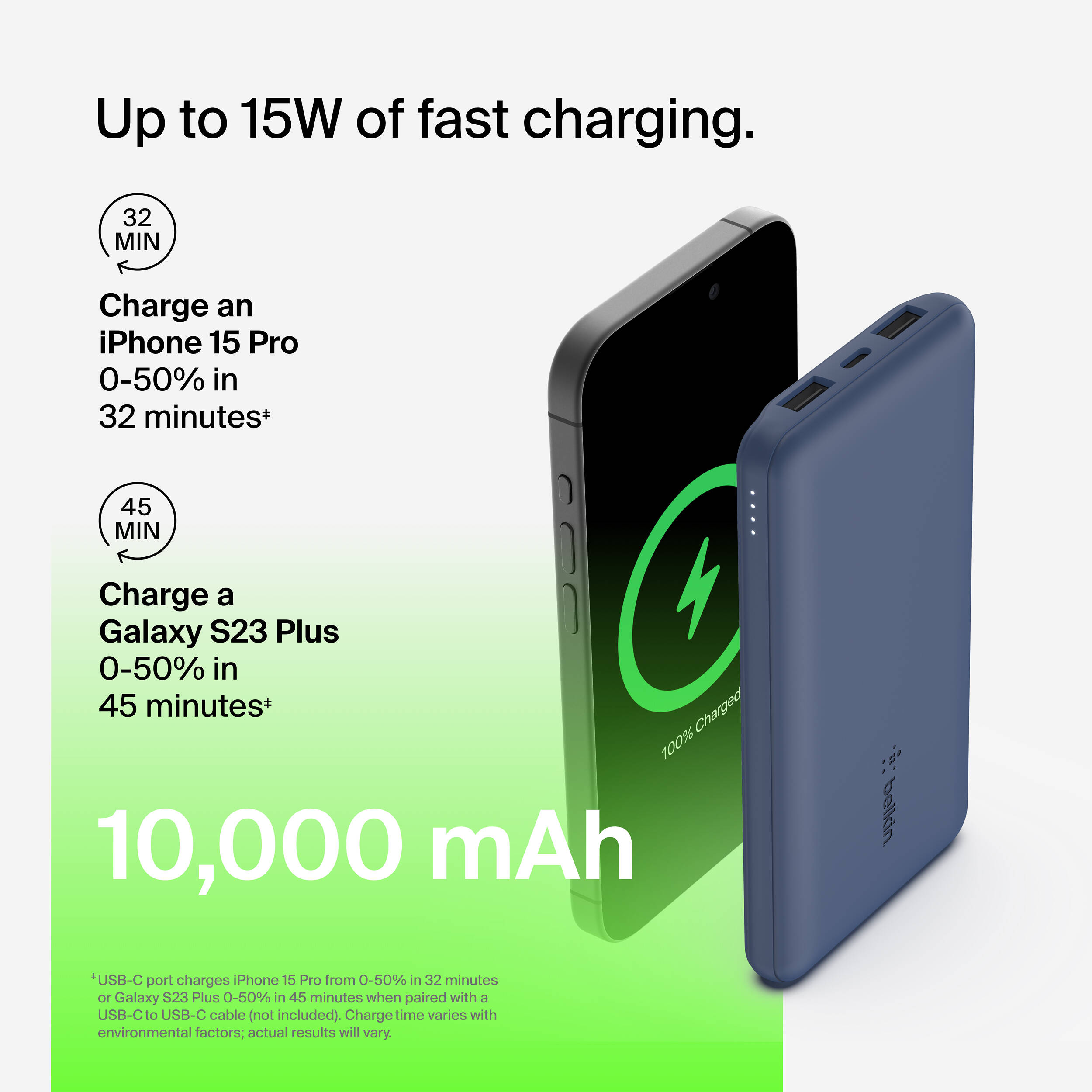 BELKIN MOBILE 10K POWER BANK USB-A AND C 15W BLUE — view 12