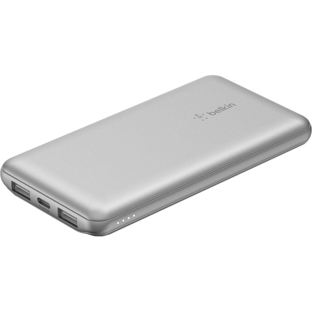 Belkin BPB011BTSL silver 10,000 mAh power bank with USB‑A and USB‑C ports — view 2