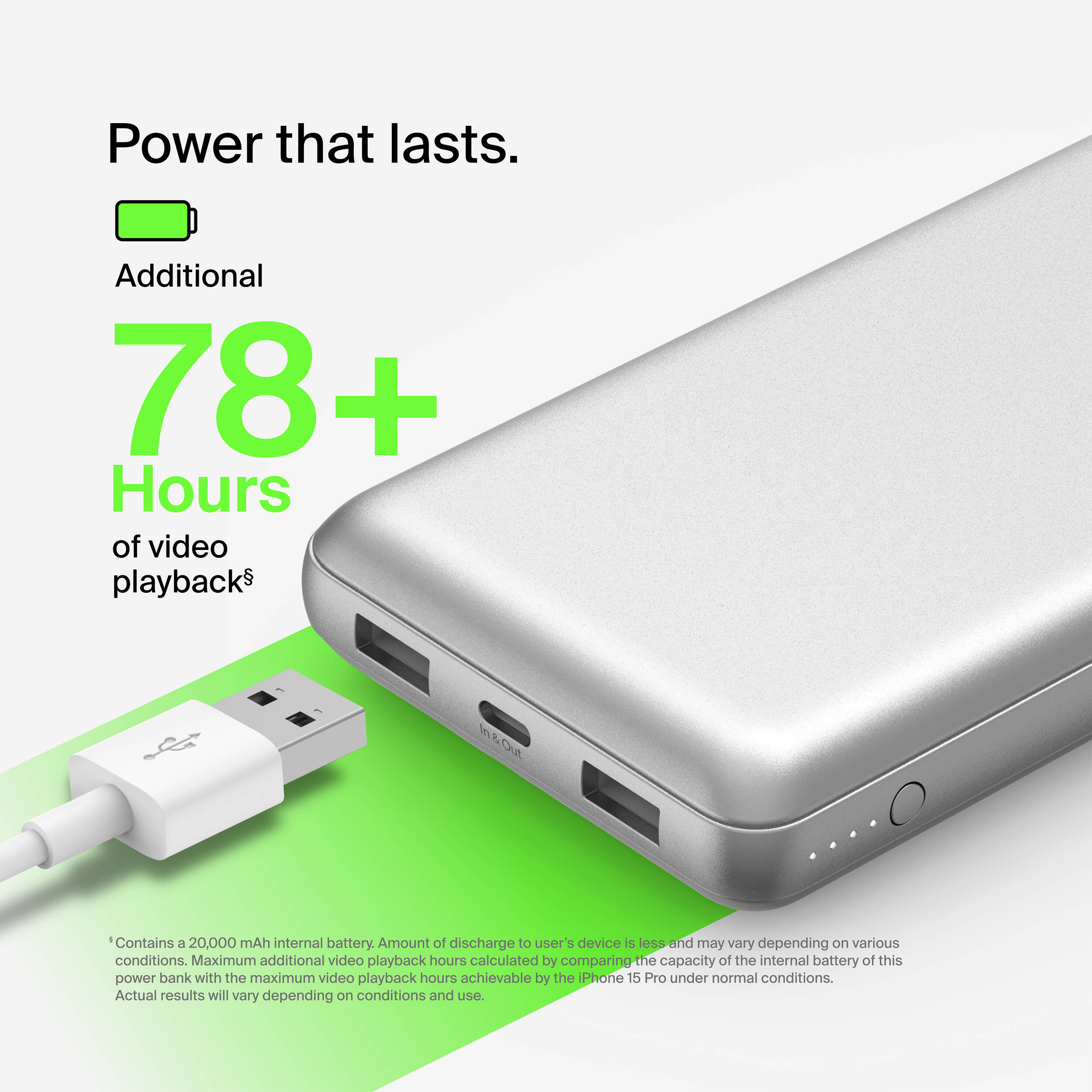 20K POWER BANK, USB-A & C 15W, SILVER — view 10