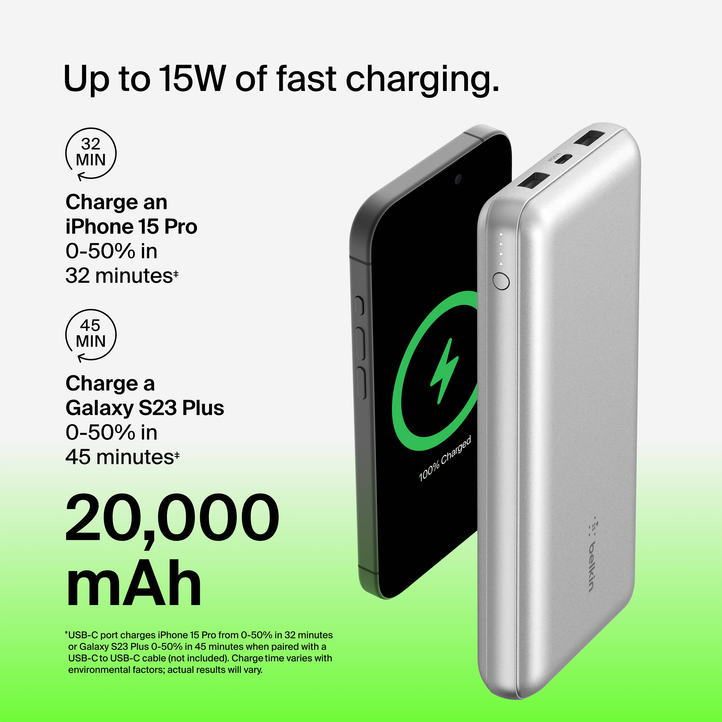 20K POWER BANK, USB-A & C 15W, SILVER — view 11