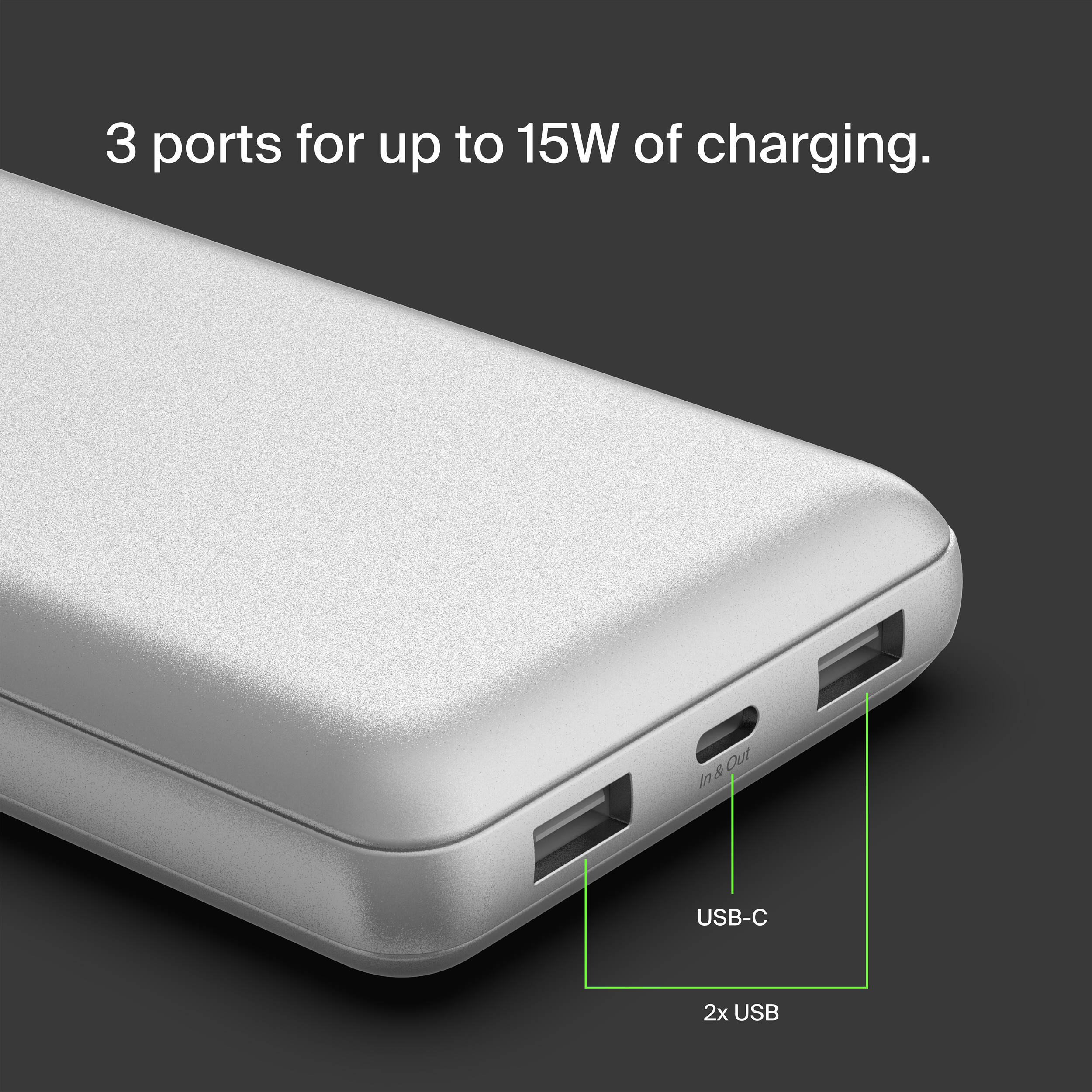 20K POWER BANK, USB-A & C 15W, SILVER — view 6