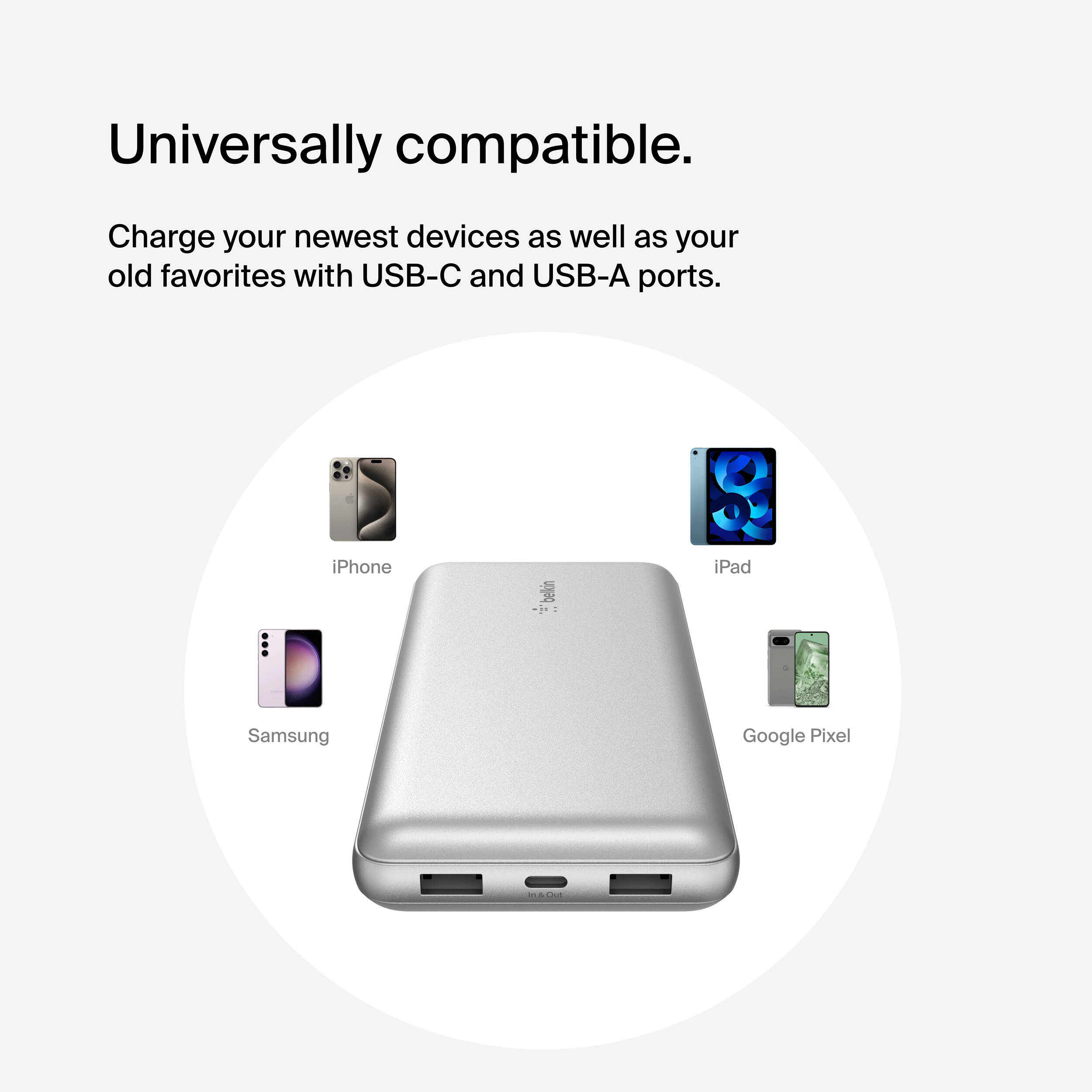20K POWER BANK, USB-A & C 15W, SILVER — view 8