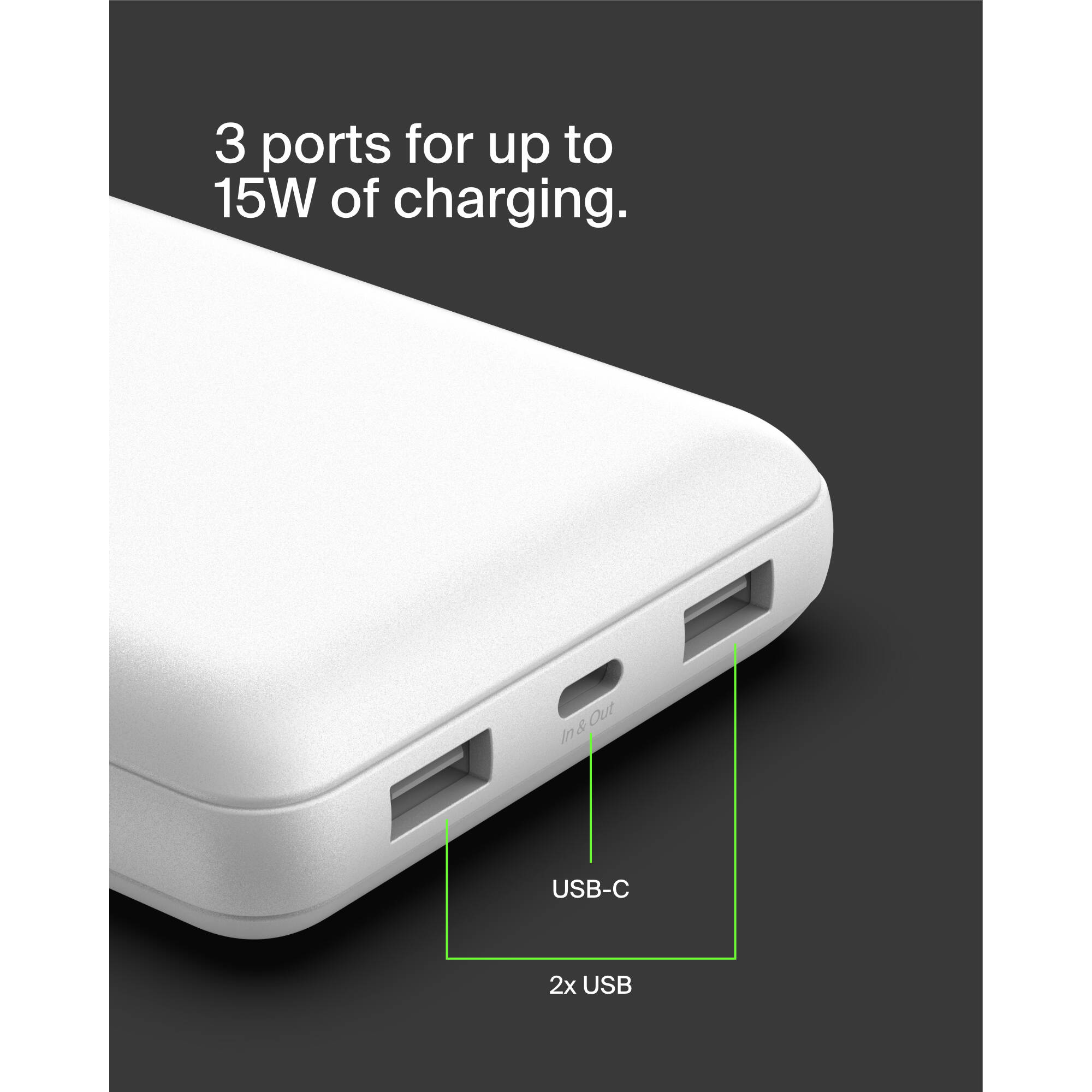 20K POWER BANK, USB-A & C 15W, WHITE — view 10
