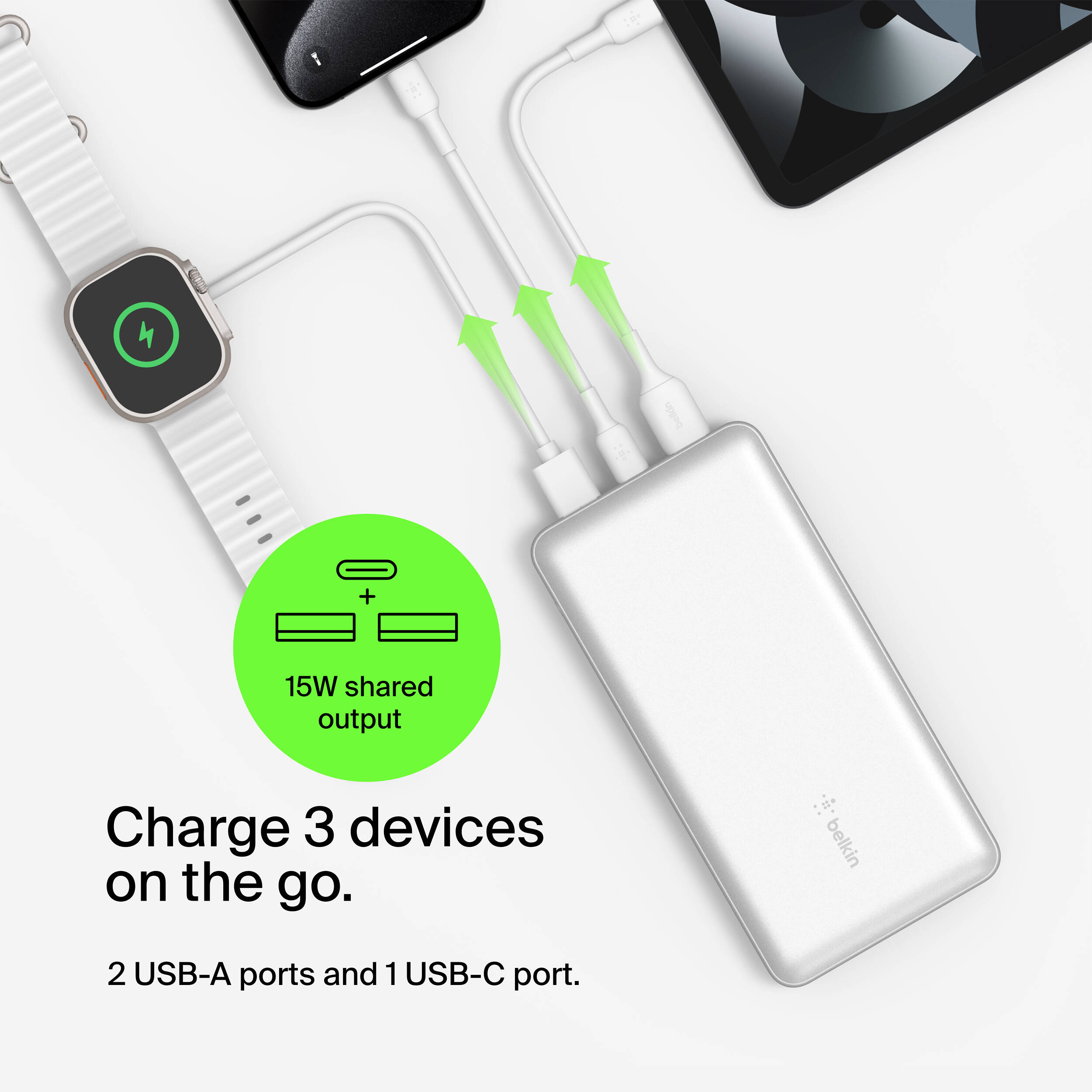 20K POWER BANK, USB-A & C 15W, WHITE — view 11