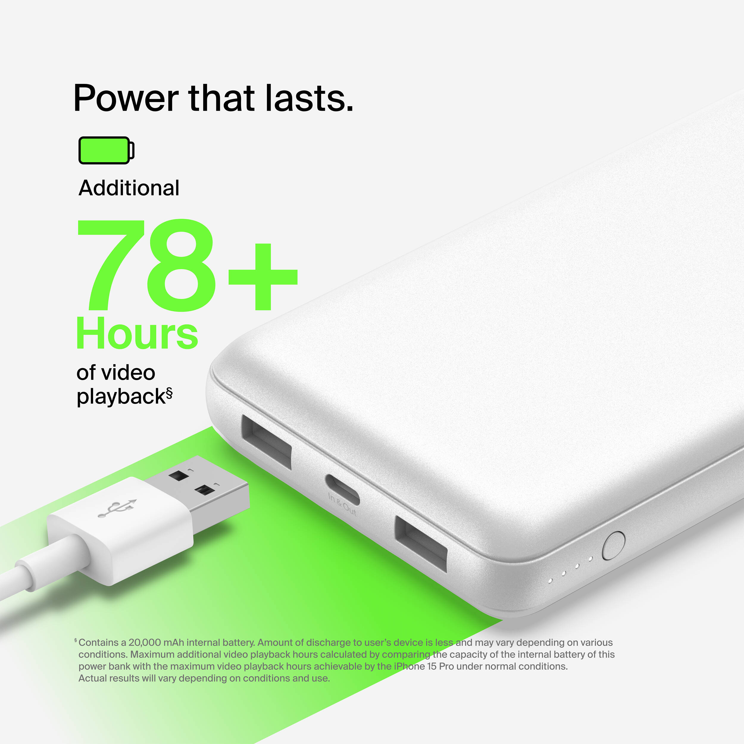 20K POWER BANK, USB-A & C 15W, WHITE — view 12