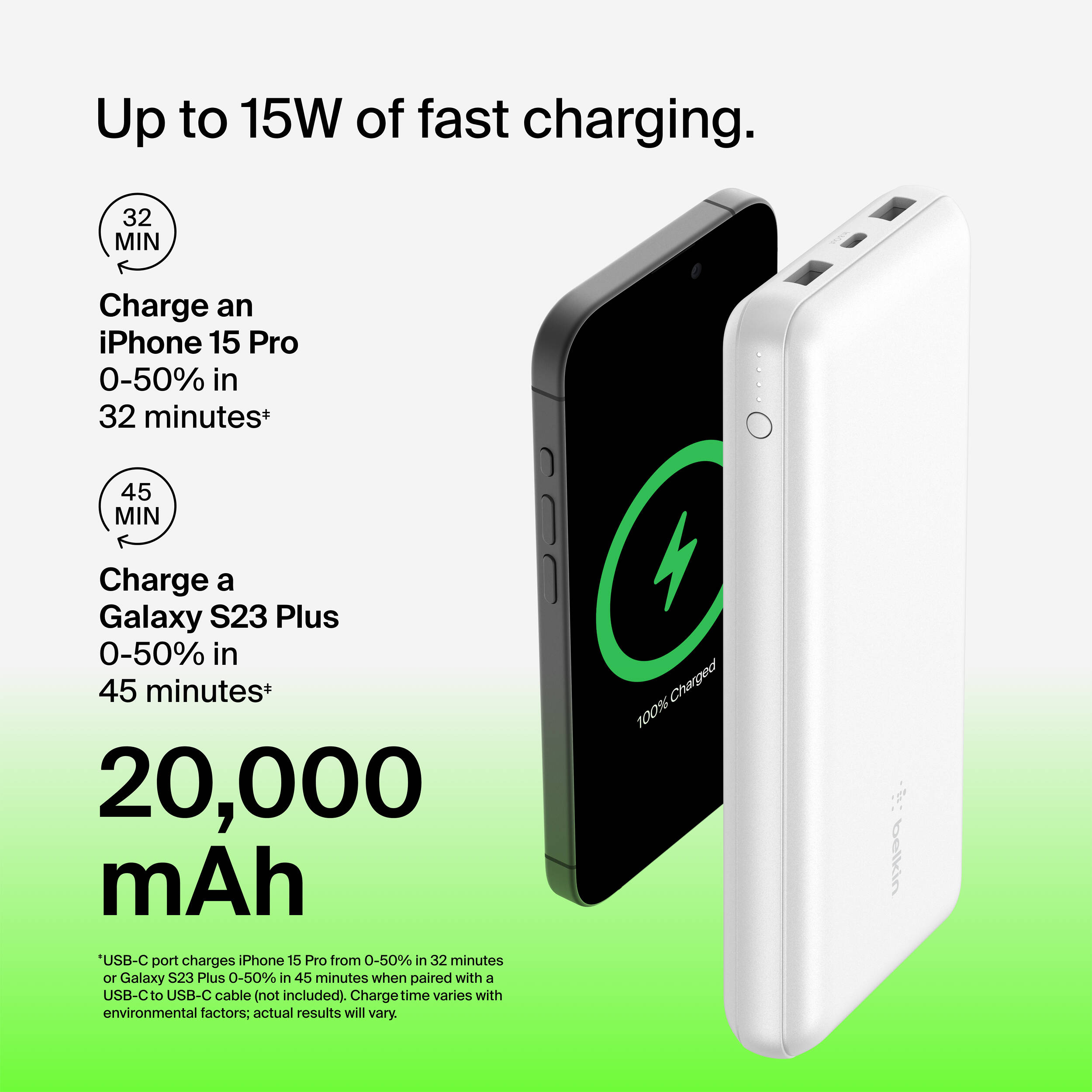 20K POWER BANK, USB-A & C 15W, WHITE — view 13