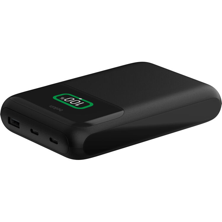 Belkin BOOSTCHARGE Pro 3-port laptop power bank 20K portable charger in black — view 3