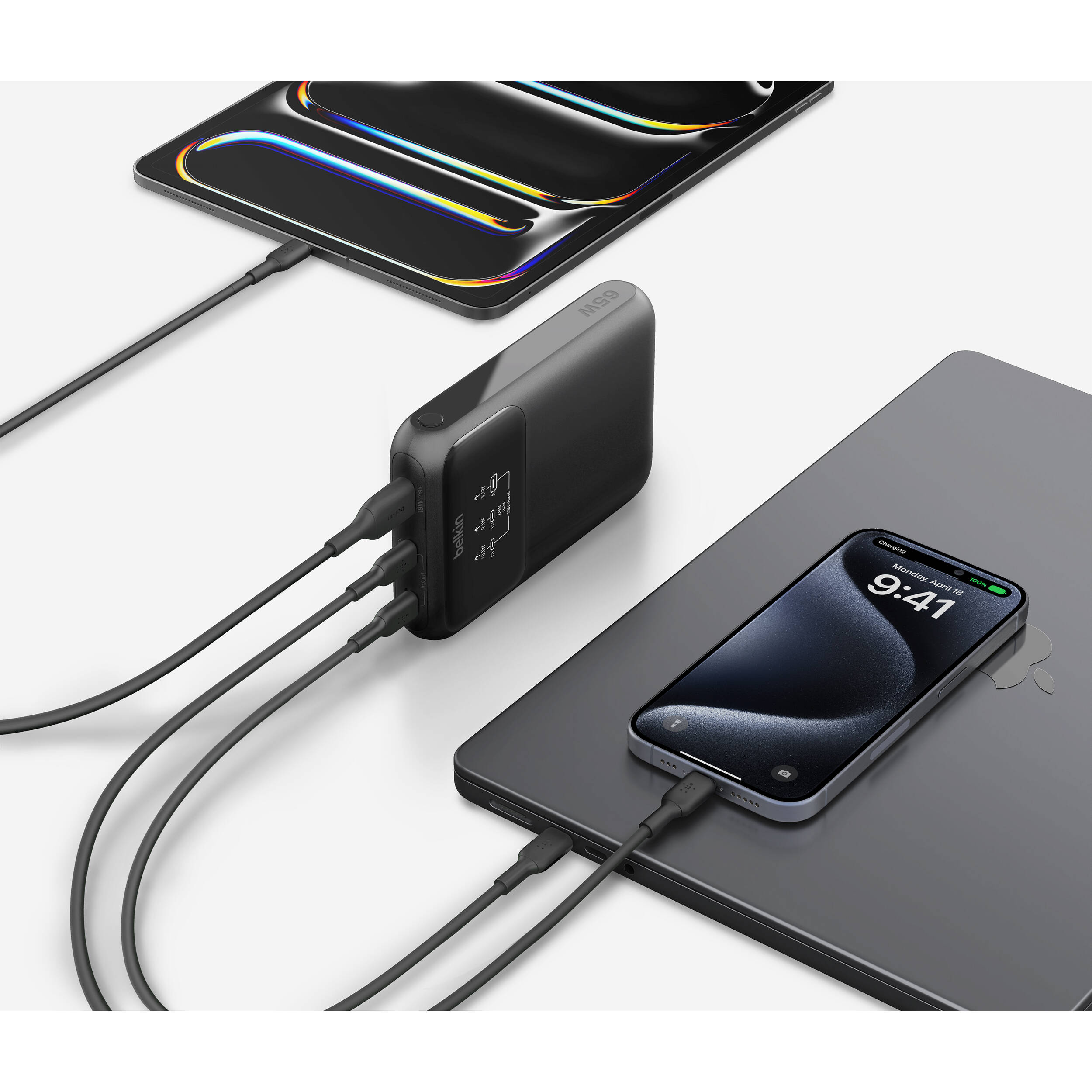 Belkin BOOSTCHARGE Pro 3-port laptop power bank 20K portable charger in black — view 4