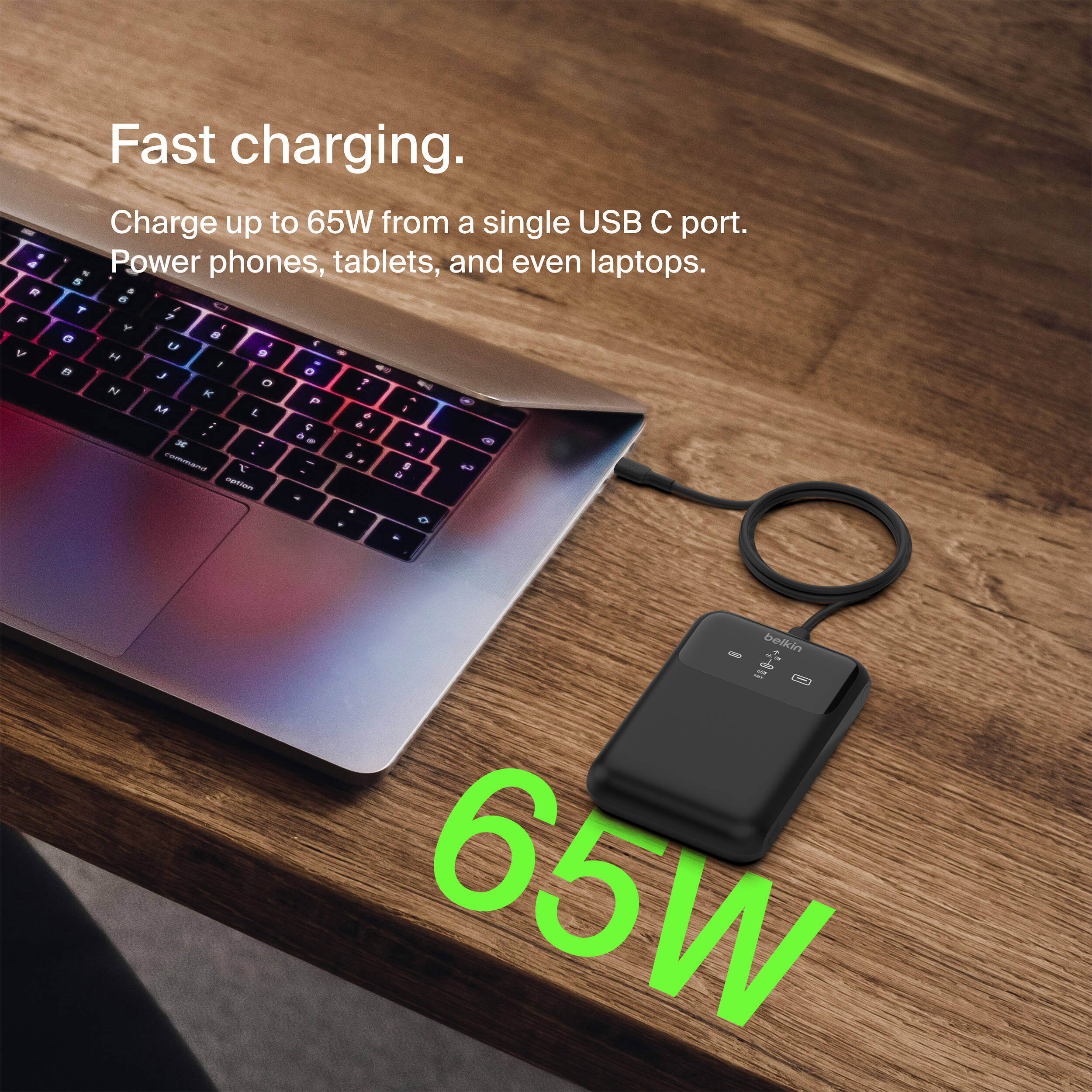 Belkin BOOSTCHARGE Pro 3-port laptop power bank 20K portable charger in black — view 7
