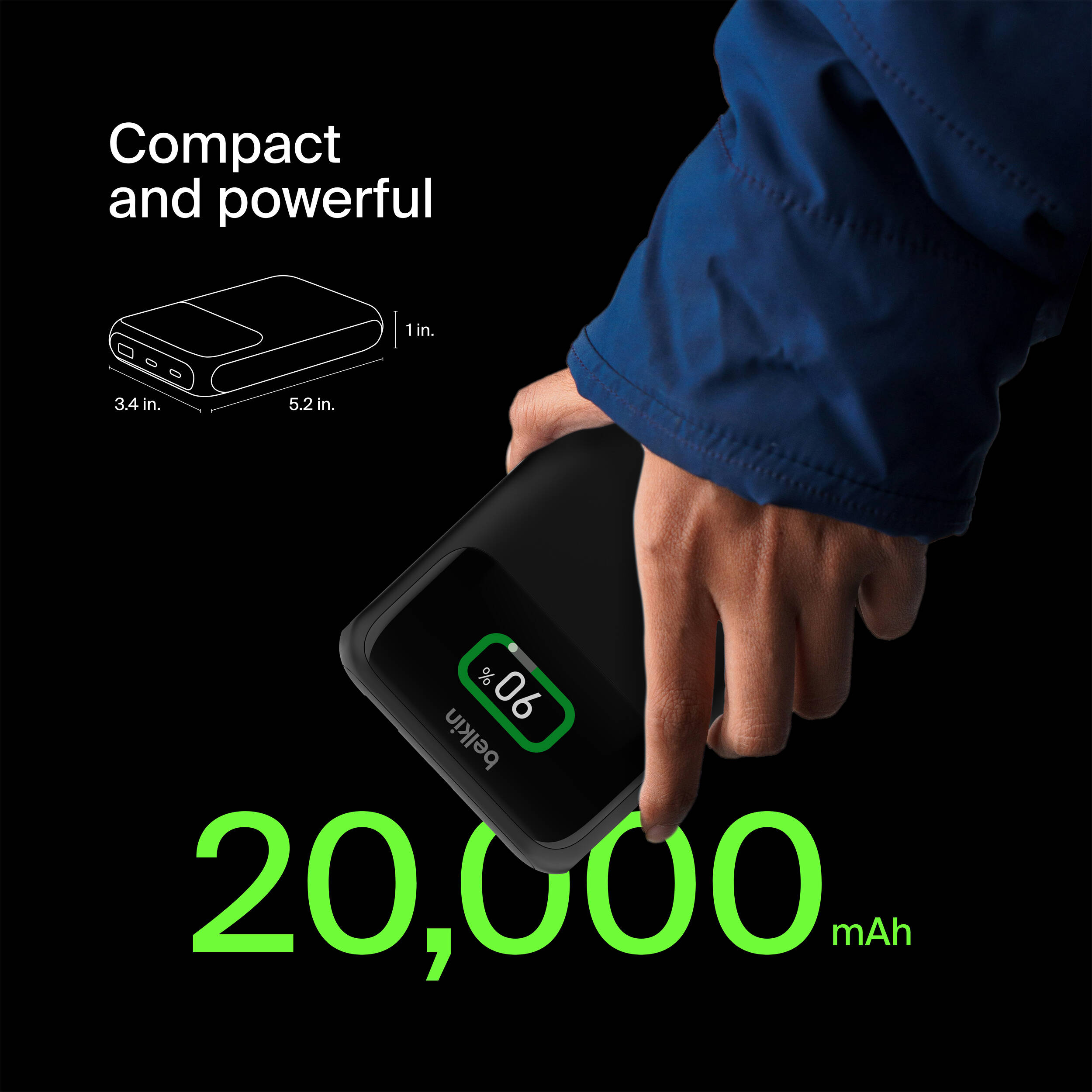 Belkin BOOSTCHARGE Pro 3-port laptop power bank 20K portable charger in black — view 8