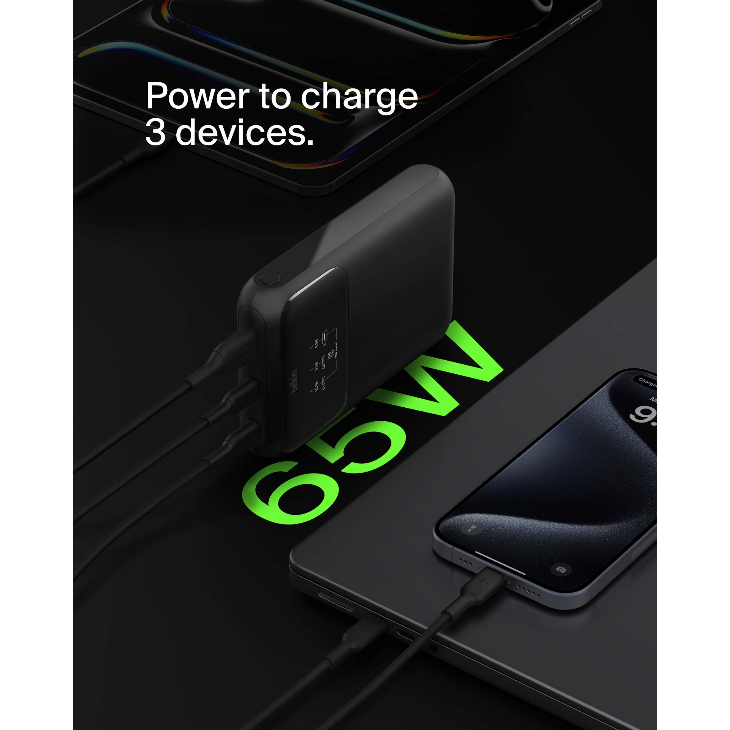 Belkin BOOSTCHARGE Pro 3-port laptop power bank 20K portable charger in black — view 9