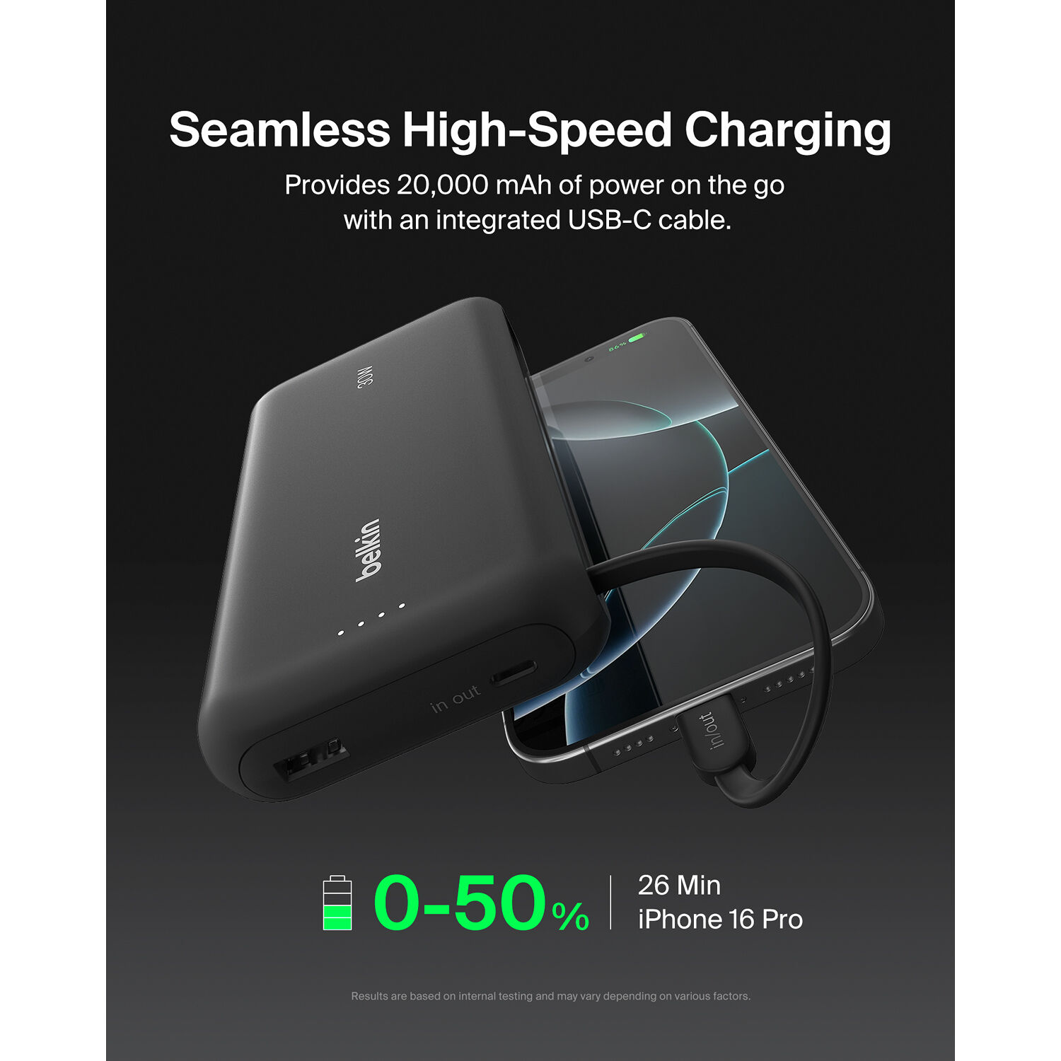 BELKIN MOBILE BOOSTCHARGE PWRBNK BOOSTCHARGE PWRBNK 20K W/ INTEGRATED CBL — view 5