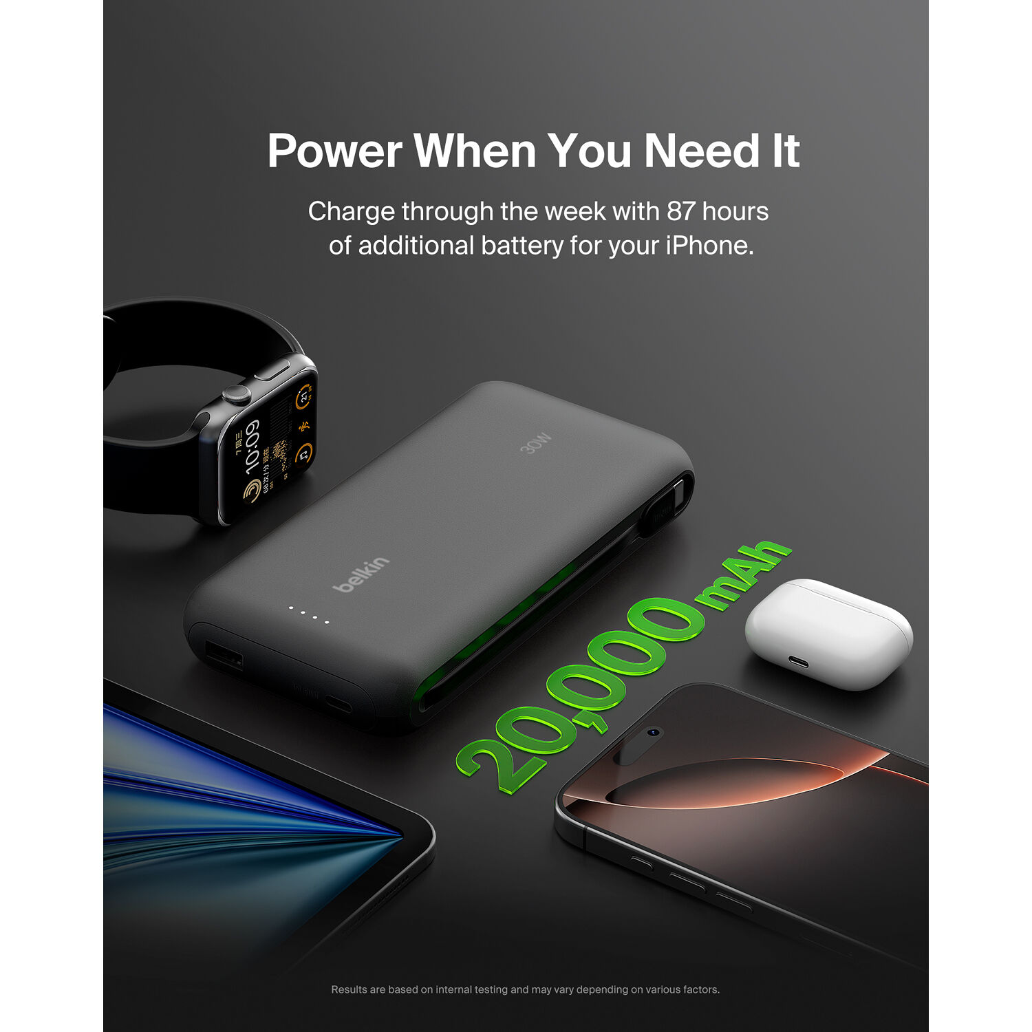 BELKIN MOBILE BOOSTCHARGE PWRBNK BOOSTCHARGE PWRBNK 20K W/ INTEGRATED CBL — view 7
