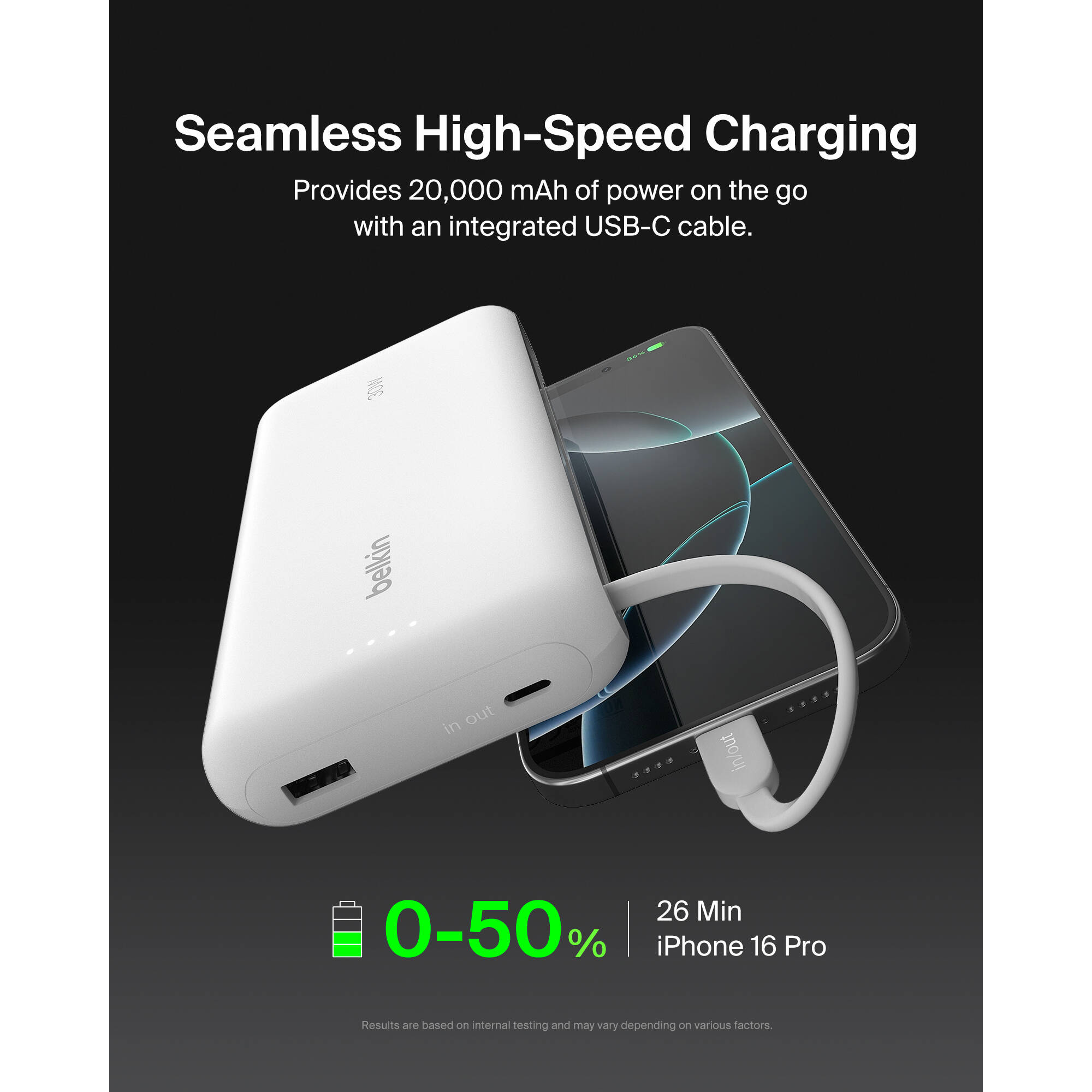 BELKIN MOBILE BOOSTCHARGE PWRBNK BOOSTCHARGE PWRBNK 20K W/INTEGRATED CBL WHT — view 7