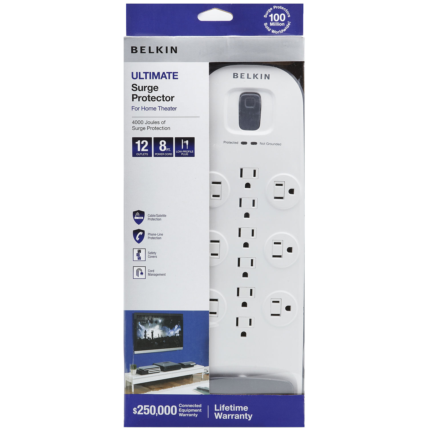 Belkin 12 outlet surge protector with 8 ft cord, coax protection, and phone line protection — view 3