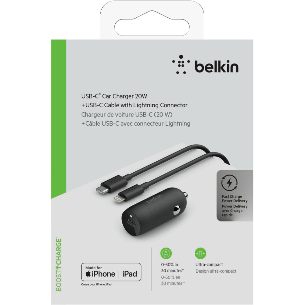 20W CAR CGR W/ LTG-USBC CBL, 4  BLK — view 2