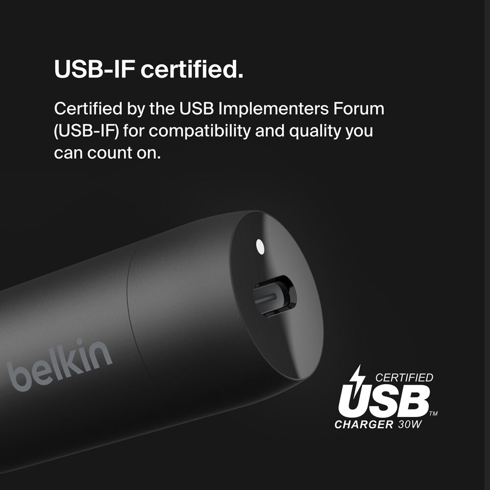 Belkin 30 watt USB-C car charger model CCA004BTBK for in-vehicle charging — view 2