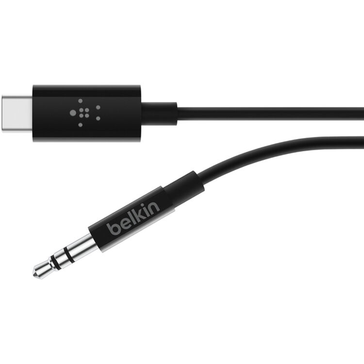 Belkin black USB‑C to 3.5 mm TRRS audio adapter cable — view 2