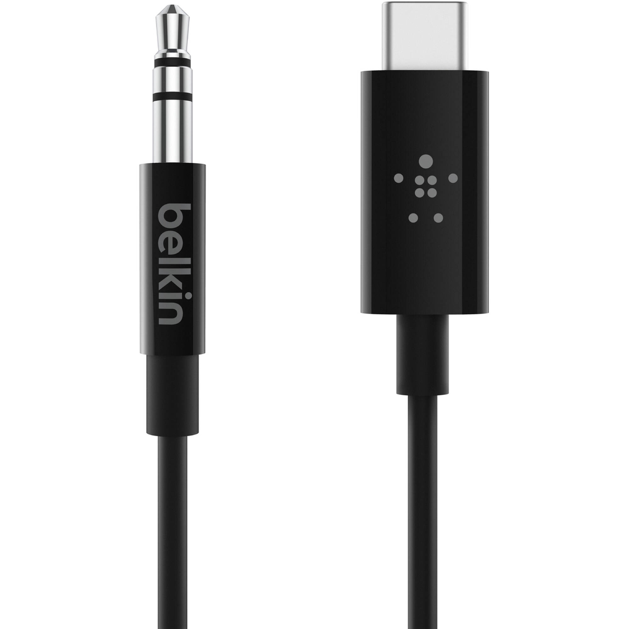 Belkin black USB‑C to 3.5 mm TRRS audio adapter cable — view 3