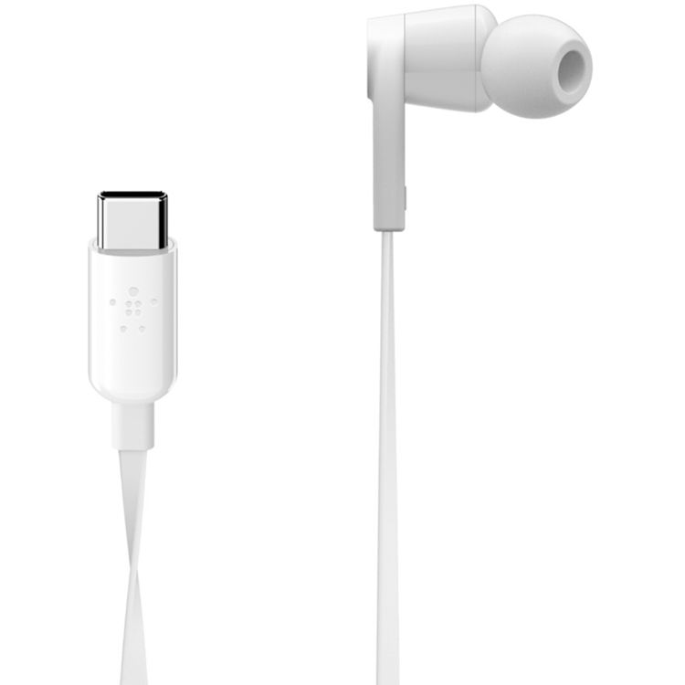 Belkin USB-C in-ear headphones in white, wired headset for compatible USB-C devices — view 3