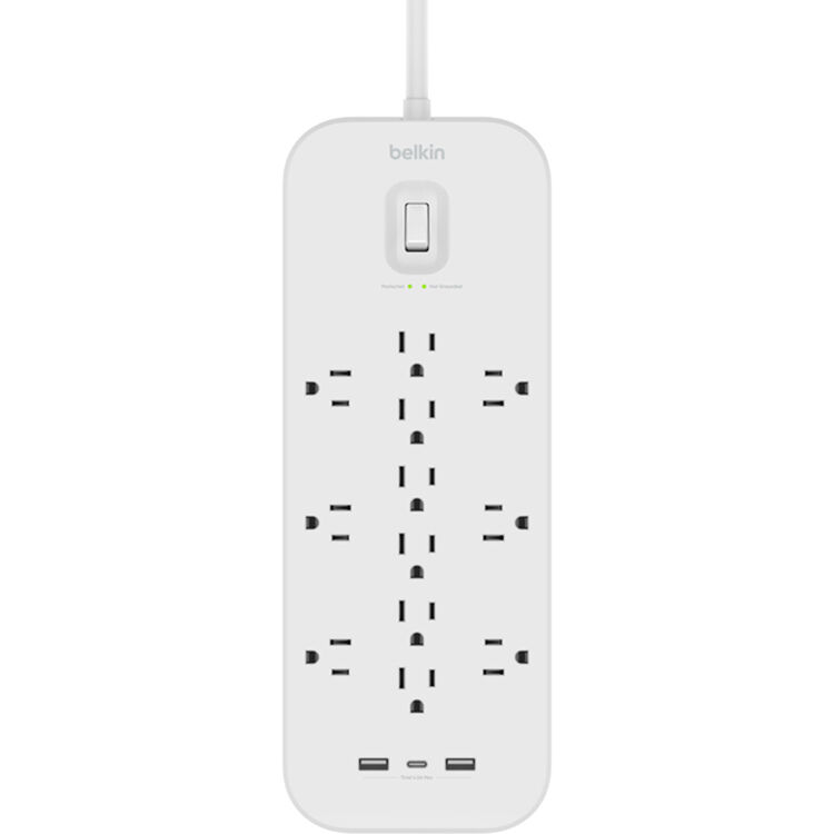 Belkin 12-outlet surge protector with 6 ft cord and USB A-C charging — view 2