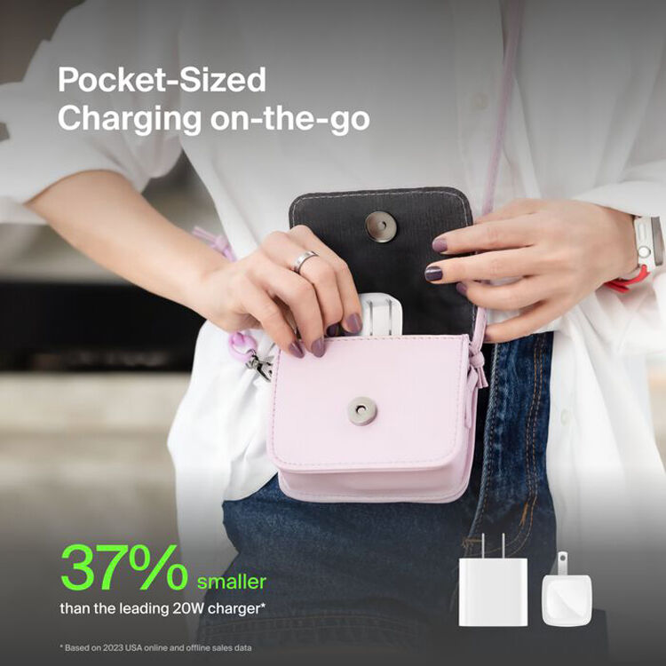 Belkin 20W USB-C wall charger in compact cube design, white — view 7