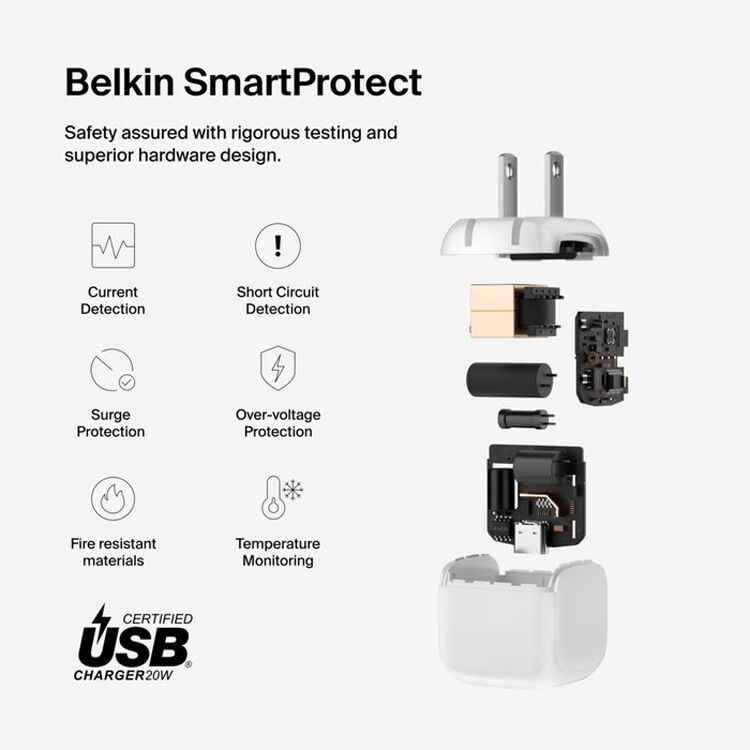Belkin 20W USB-C wall charger in compact cube design, white — view 9