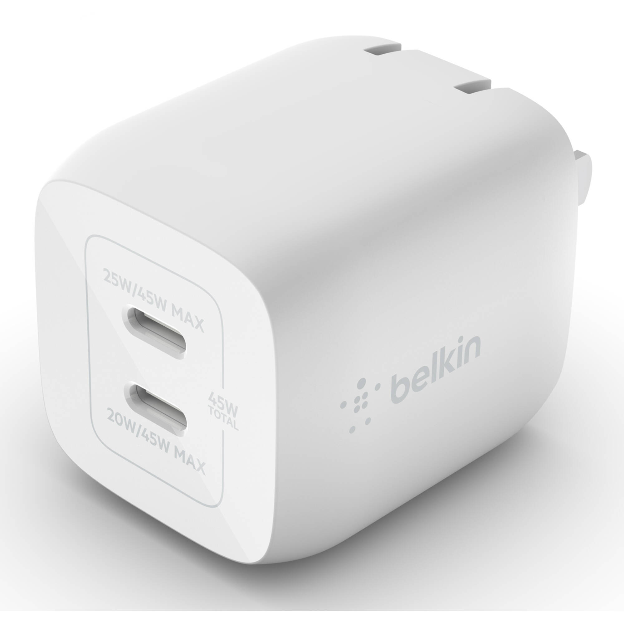 Belkin 45W dual USB-C GaN wall charger with 2 m USB-C to USB-C cable, white — view 3