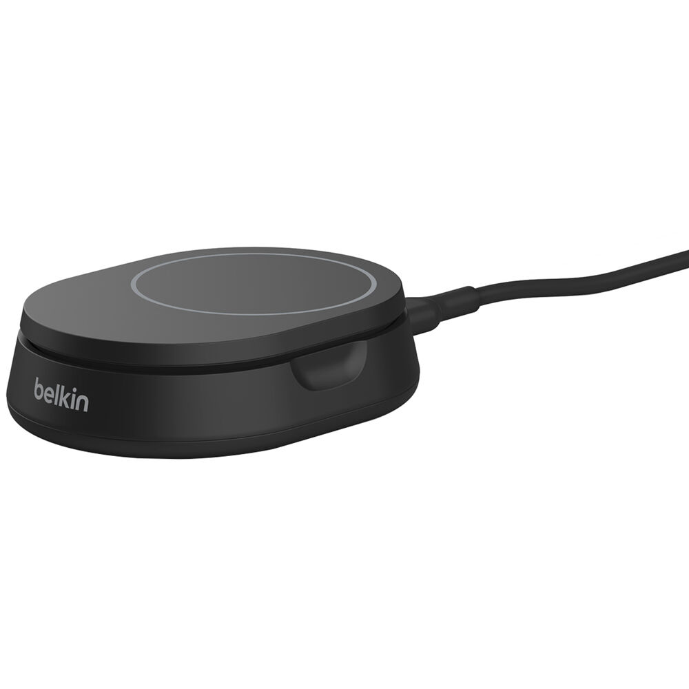 Belkin QI2 Convertible Pad/Stand wireless charger in white, shown in pad and stand positions — view 2