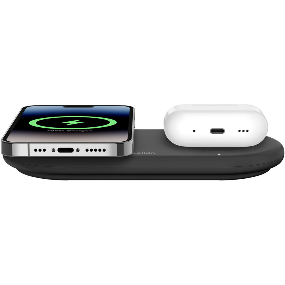 Belkin Qi2 2-in-1 charging pad with 5W USB-C port for wireless phone charging and accessory power — view 4