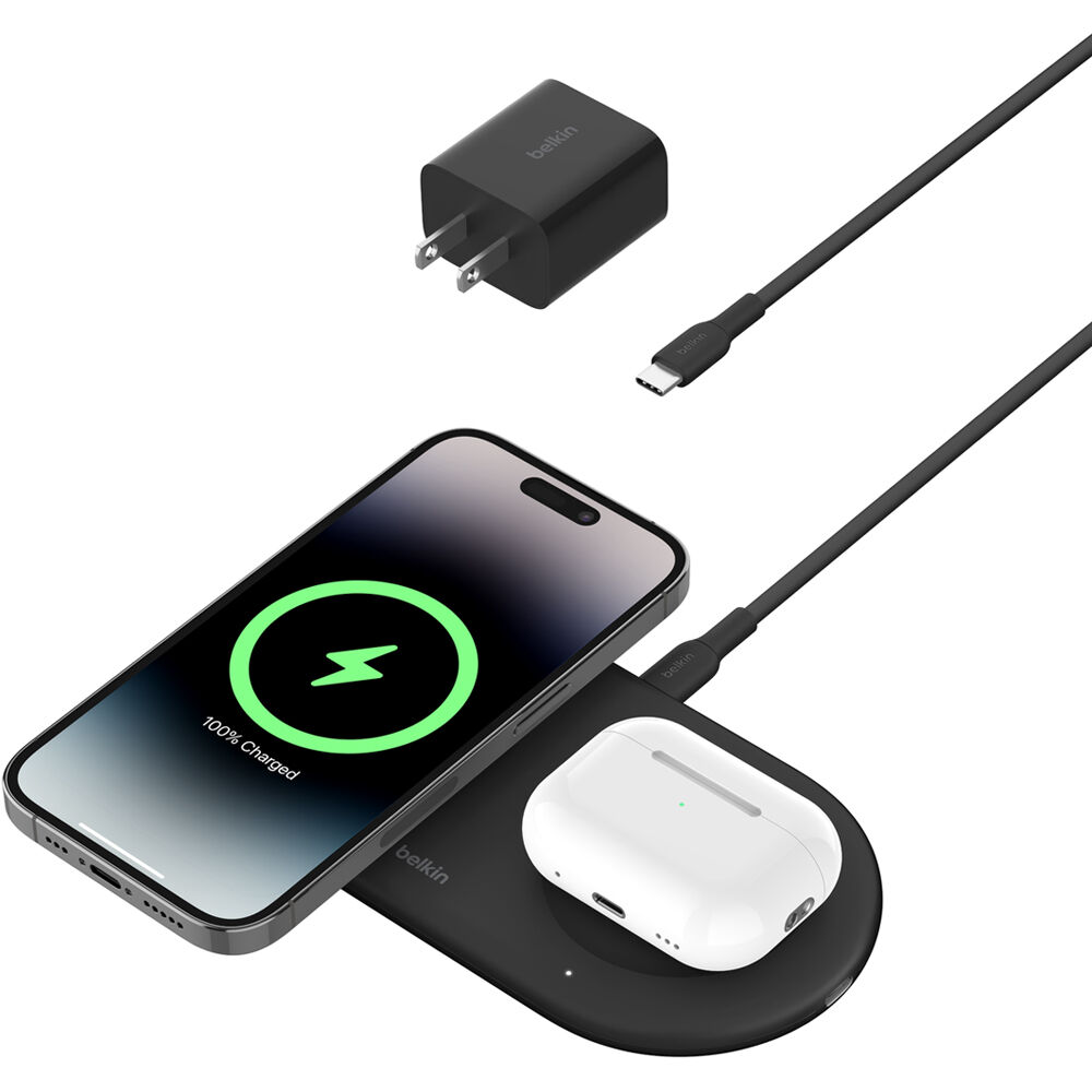 Belkin Qi2 2-in-1 charging pad with 5W USB-C port for wireless phone charging and accessory power — view 5