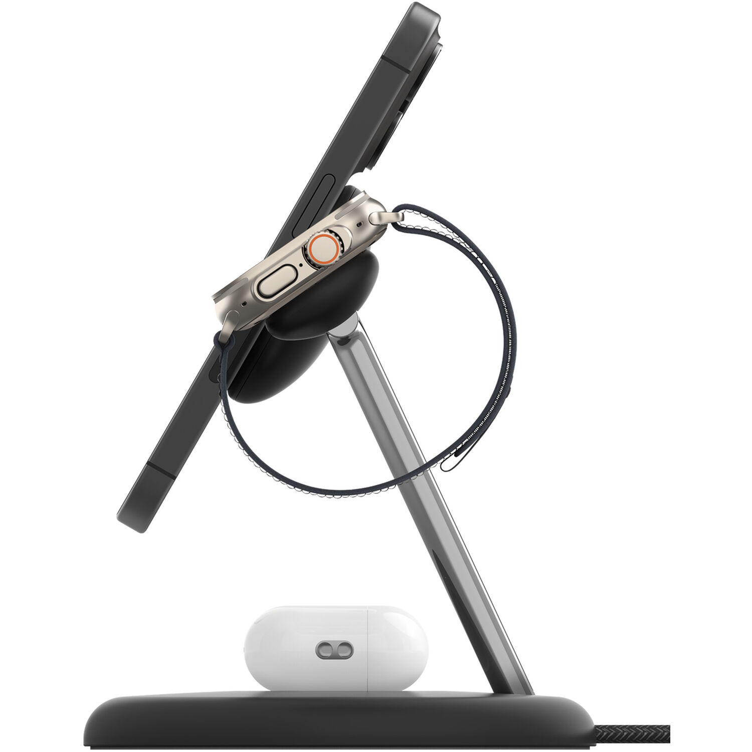 Belkin Qi2 3-in-1 magnetic wireless charging stand in black — view 4
