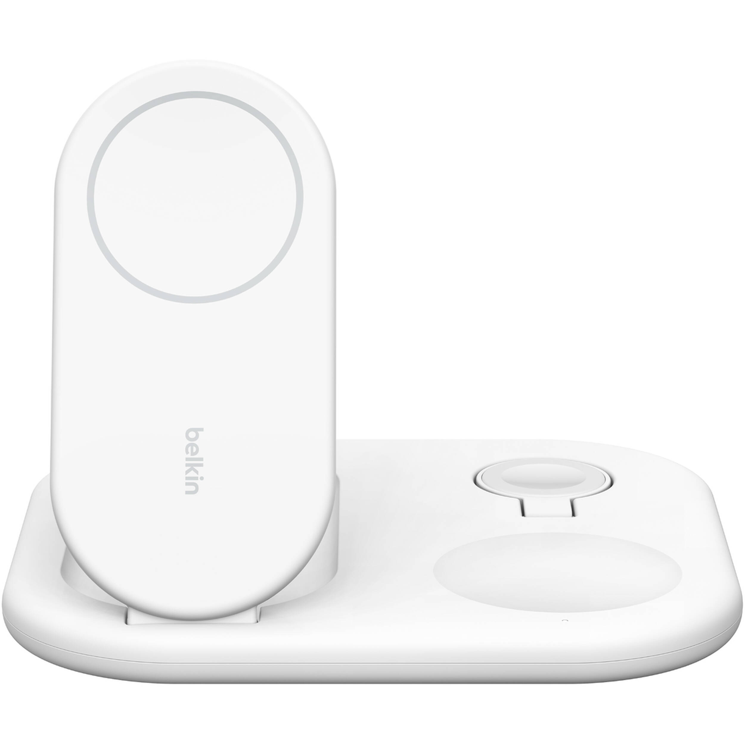 Belkin Qi2 3-in-1 Magnetic Wireless Charging Stand in white for iPhone, Apple Watch, and AirPods — view 2