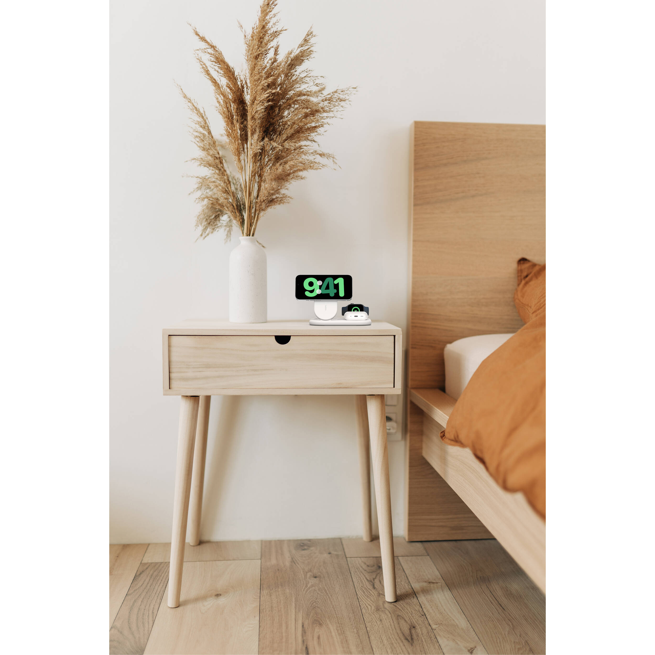Belkin Qi2 3-in-1 Magnetic Wireless Charging Stand in white for iPhone, Apple Watch, and AirPods — view 5