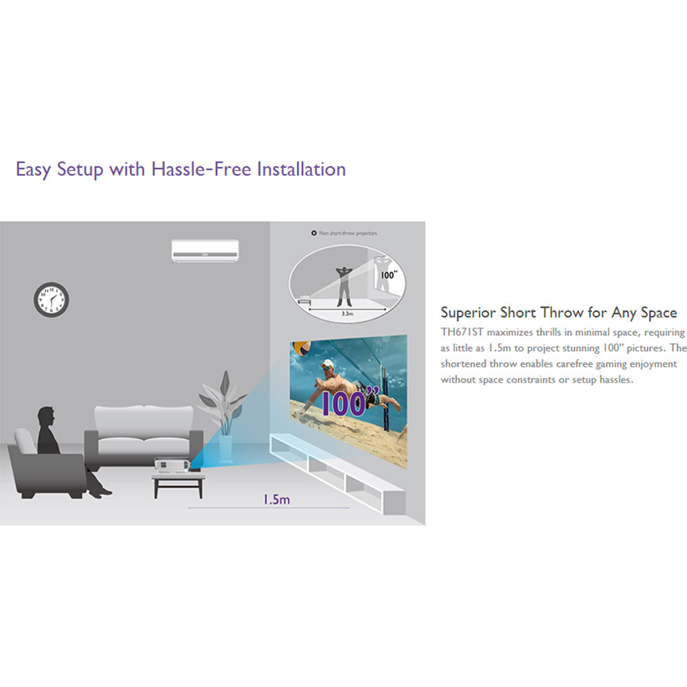 BenQ TH671ST white short throw business projector with 3,000 lumens and 1080p resolution — view 14