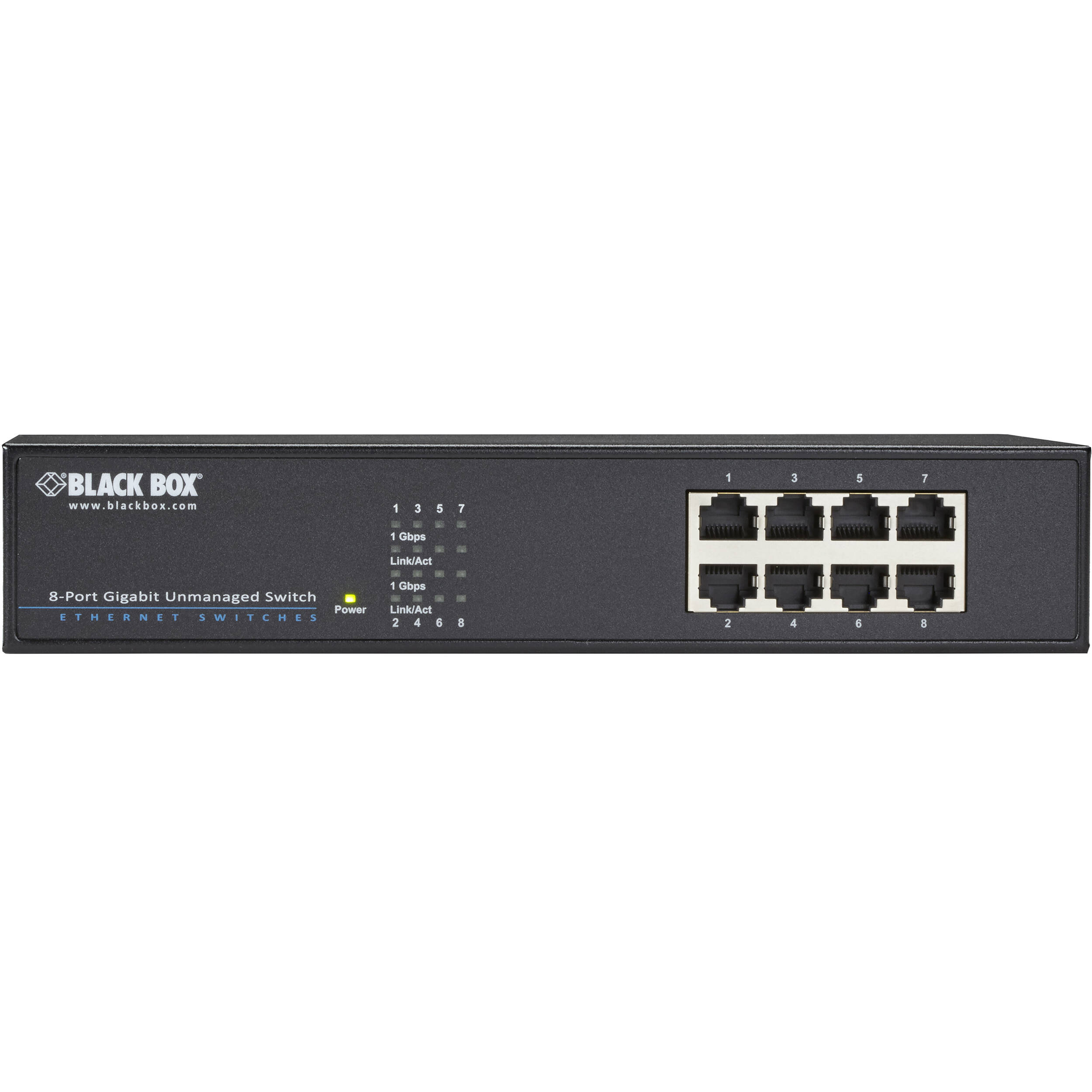 Black Box LGB408A-R2 8-port Gigabit unmanaged rack-mount switch, 1U chassis — view 2
