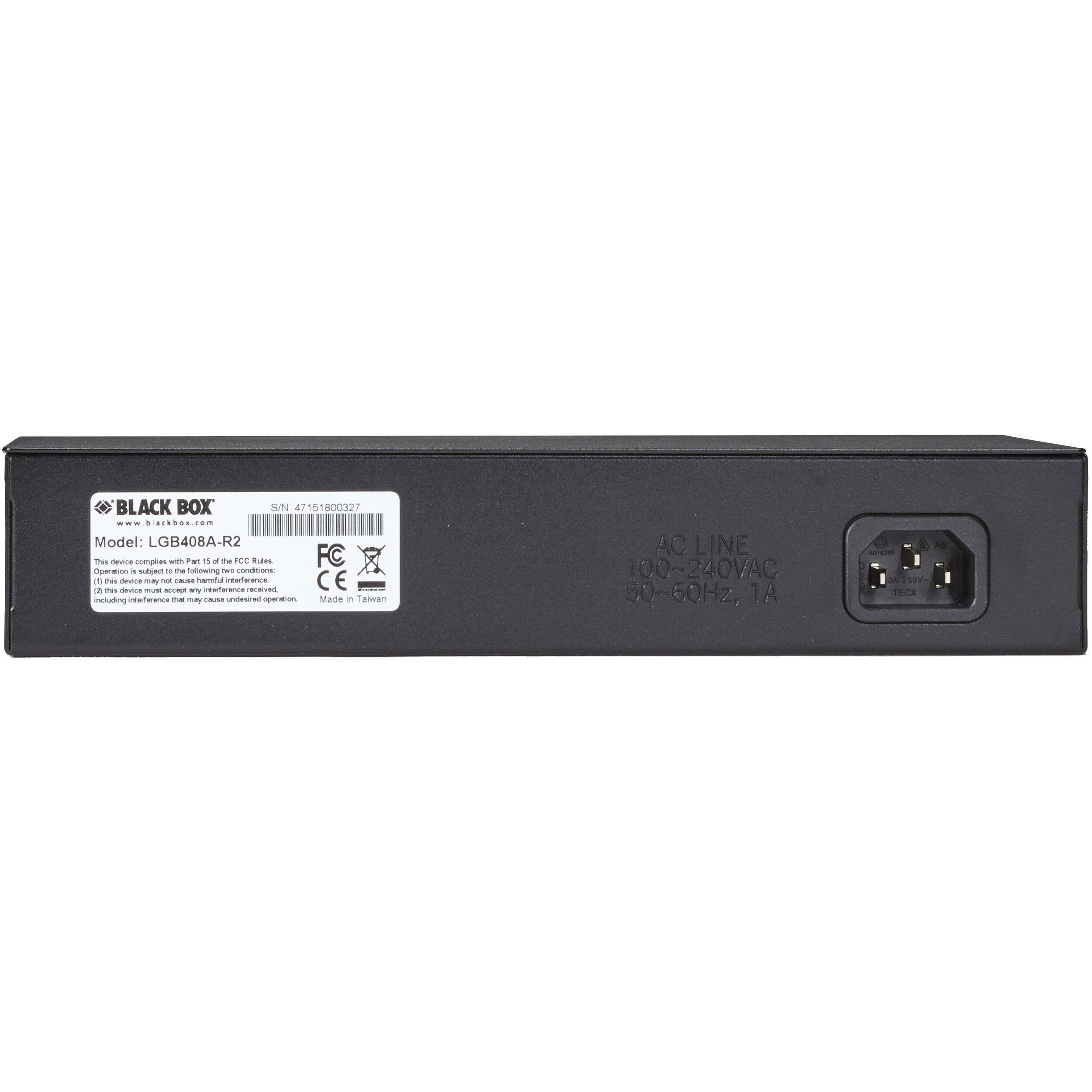 Black Box LGB408A-R2 8-port Gigabit unmanaged rack-mount switch, 1U chassis — view 3