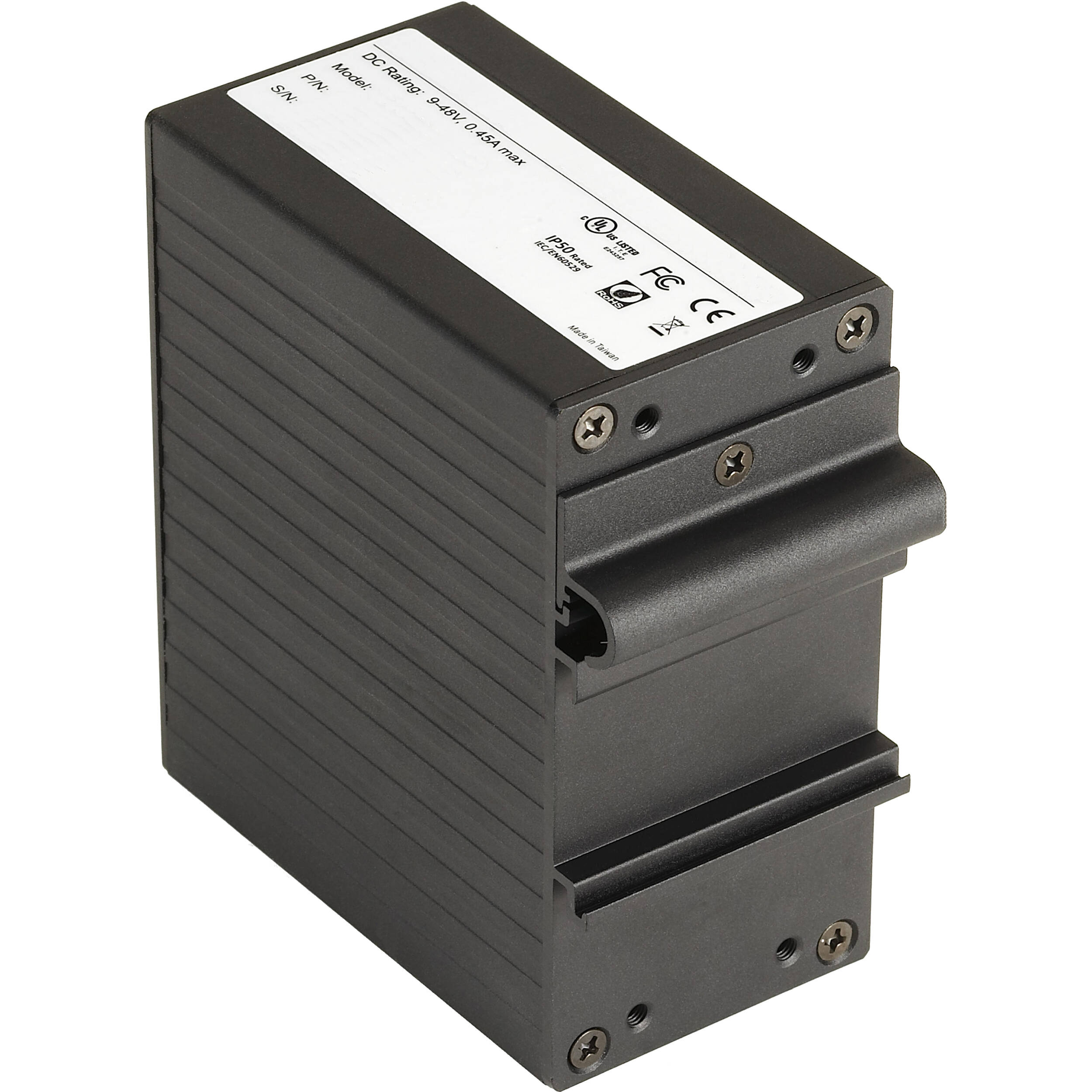 Black Box LGH008A hardened 8-port Gigabit Ethernet industrial switch with DIN rail mounting — view 2