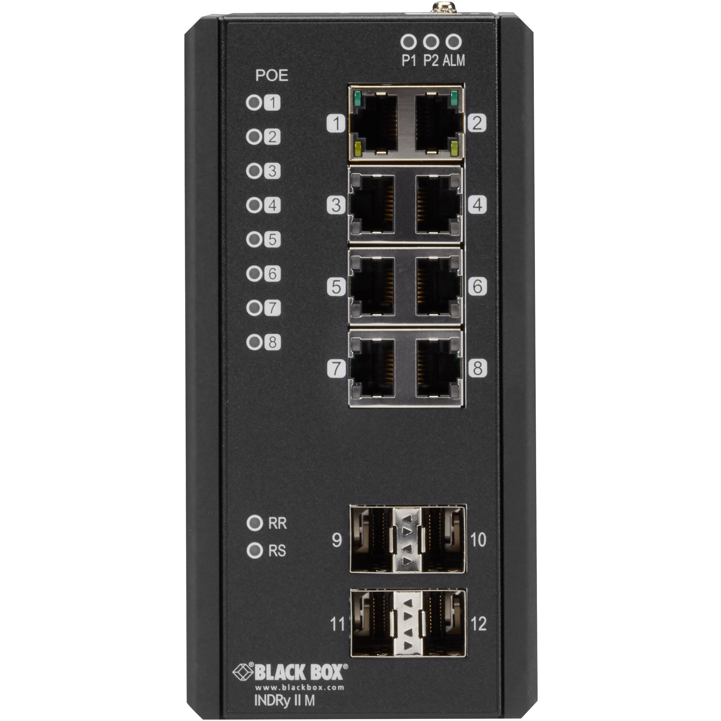 Black Box LIE1014A managed industrial Gigabit PoE+ switch with 8 ports for extreme-temperature deployments — view 2