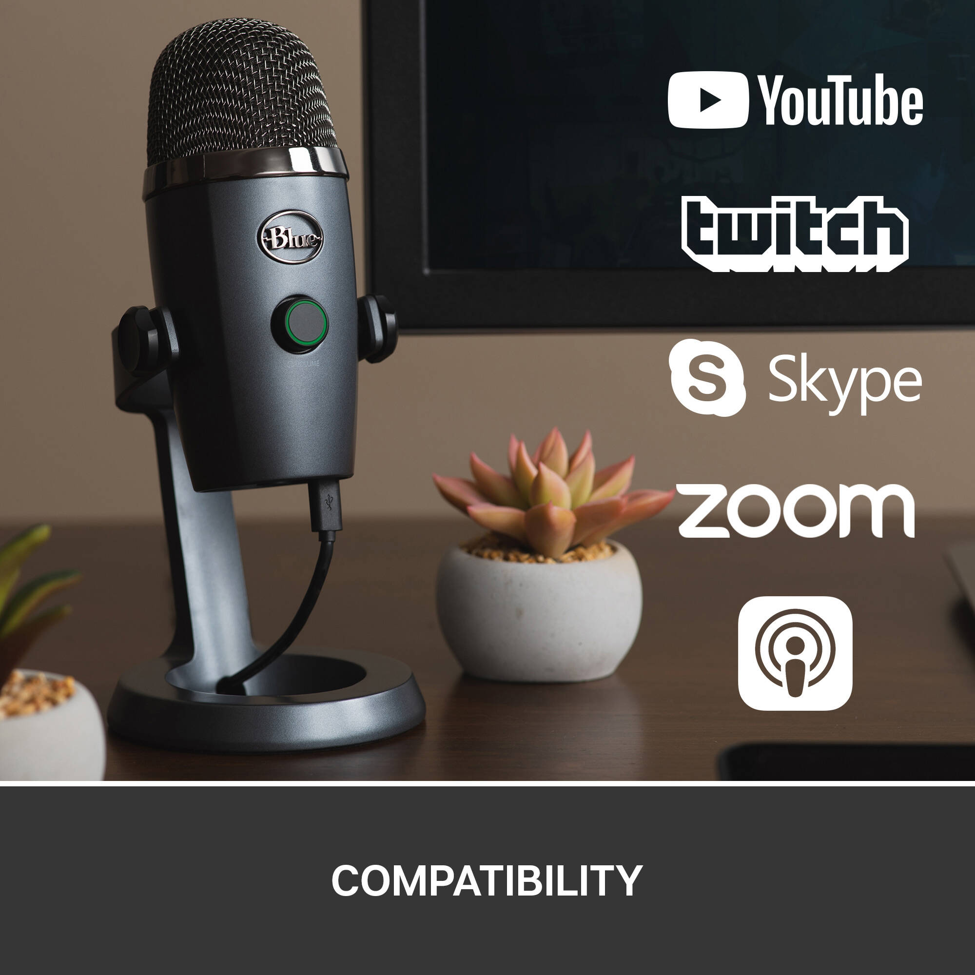 Blue Yeti Nano USB microphone in Shadow Grey for desktop calls and streaming — view 3