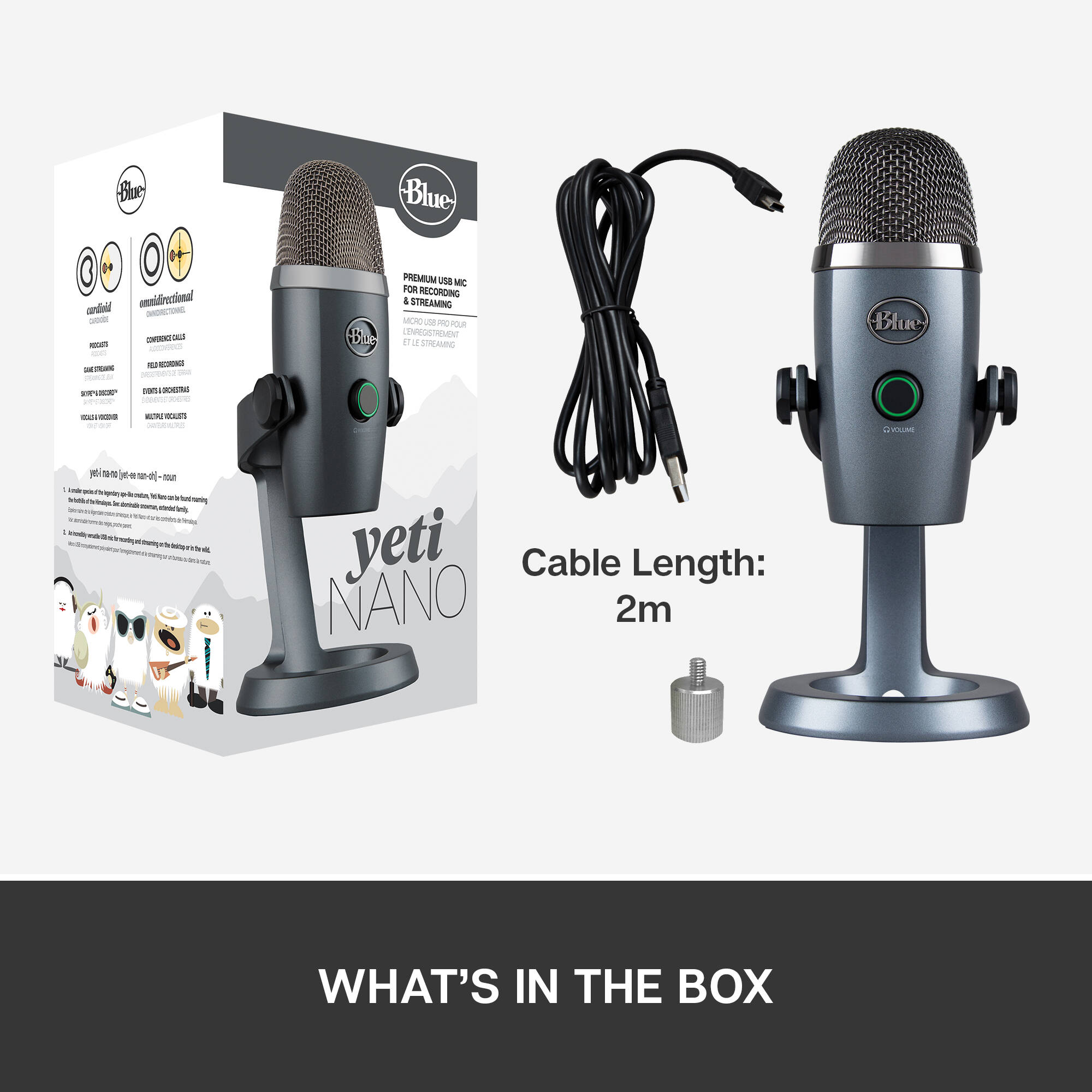Blue Yeti Nano USB microphone in Shadow Grey for desktop calls and streaming — view 9