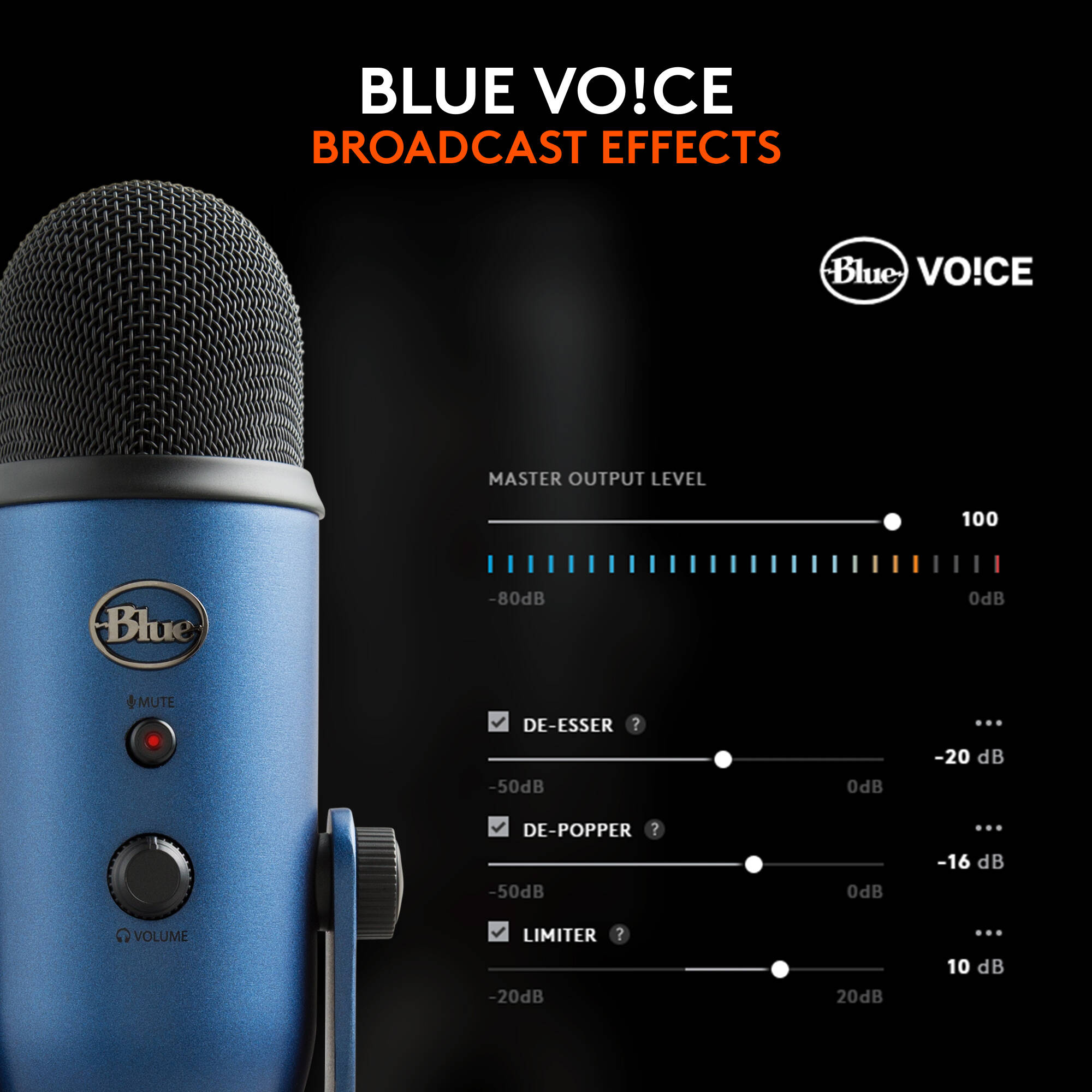 Logitech USB microphone in Midnight Blue with four polar patterns and headphone monitoring — view 3