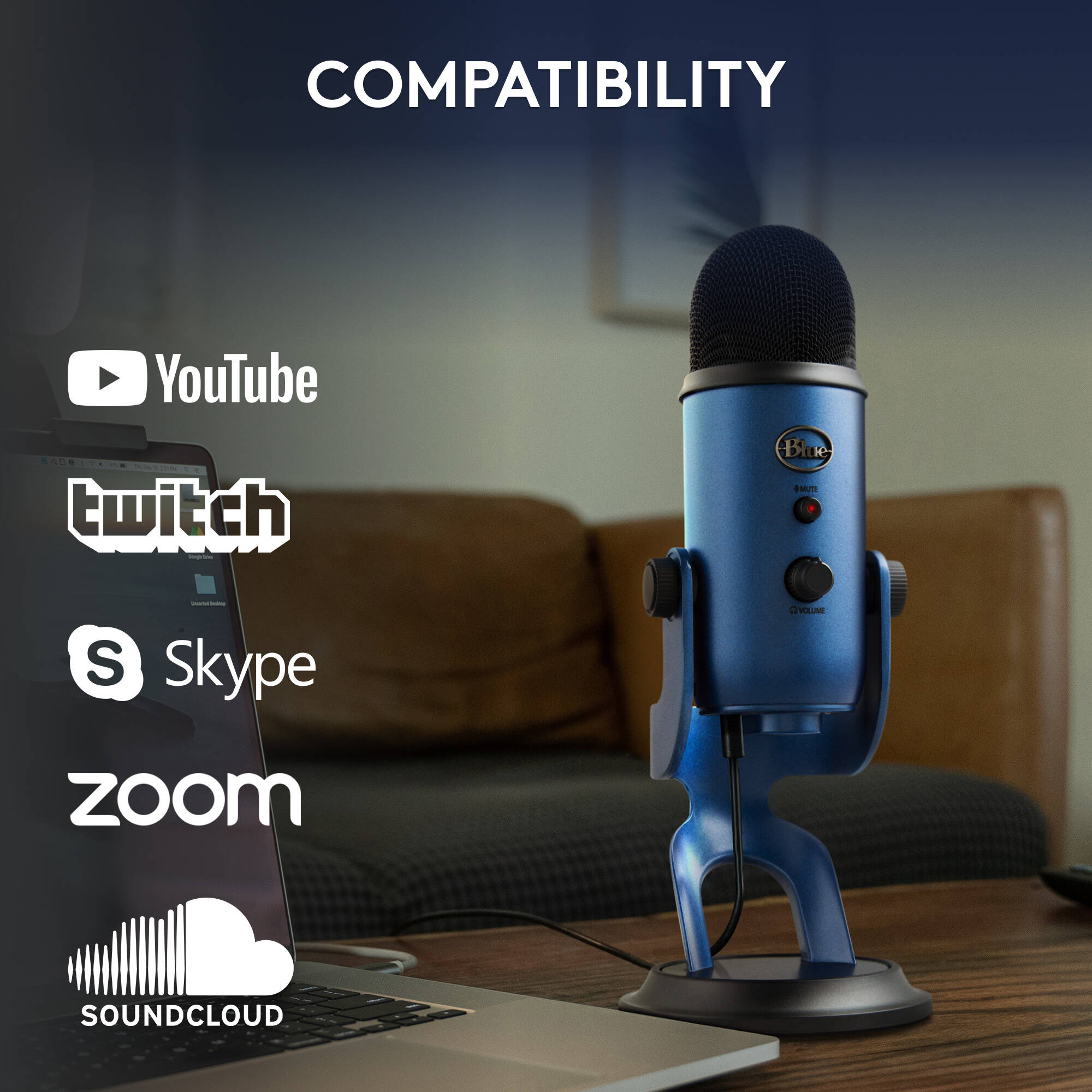Logitech USB microphone in Midnight Blue with four polar patterns and headphone monitoring — view 7