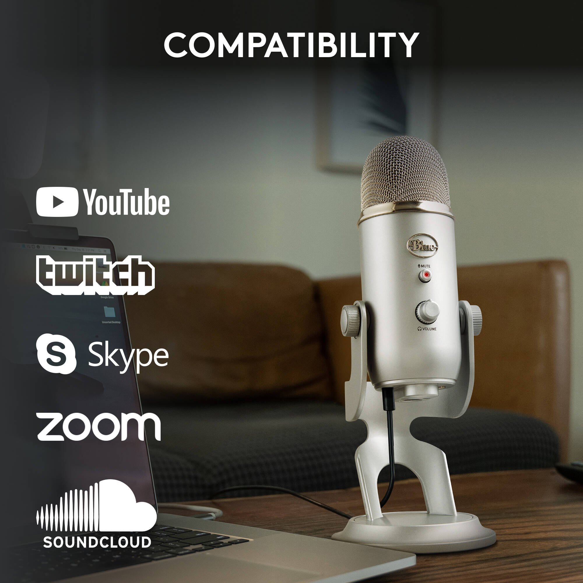Blue Yeti USB desktop microphone in silver finish — view 6