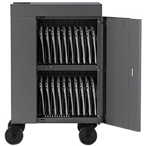 Bretford CUBE Mini 20 unit charging cart in charcoal with back panel and 90 degree outlets — view 4