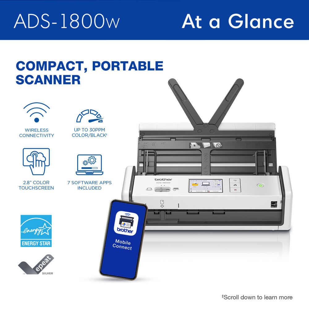 Brother ADS-1800W wireless desktop document scanner with duplex scanning — view 2